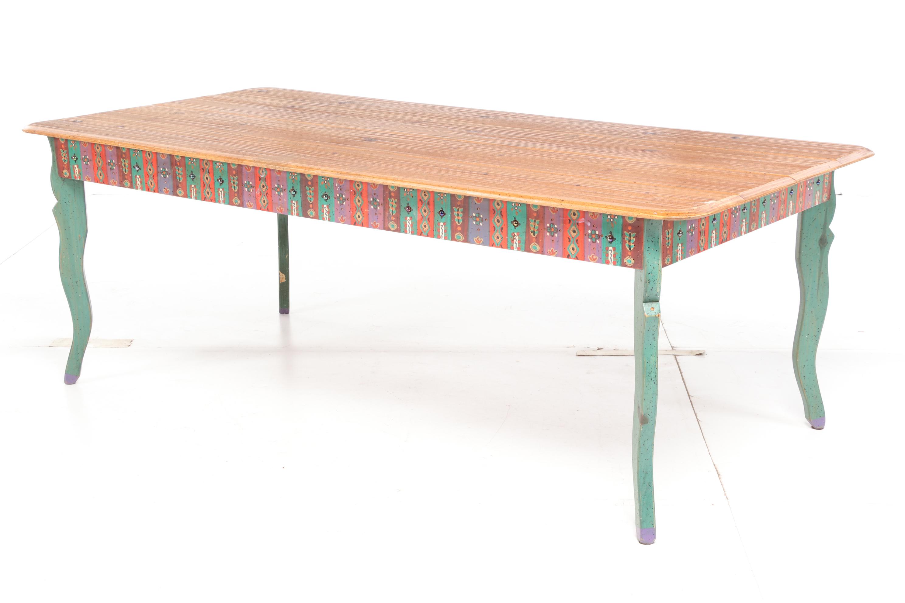 David Marsh Southwest Painted Pine Table and Ladder Back Chair Dining Set