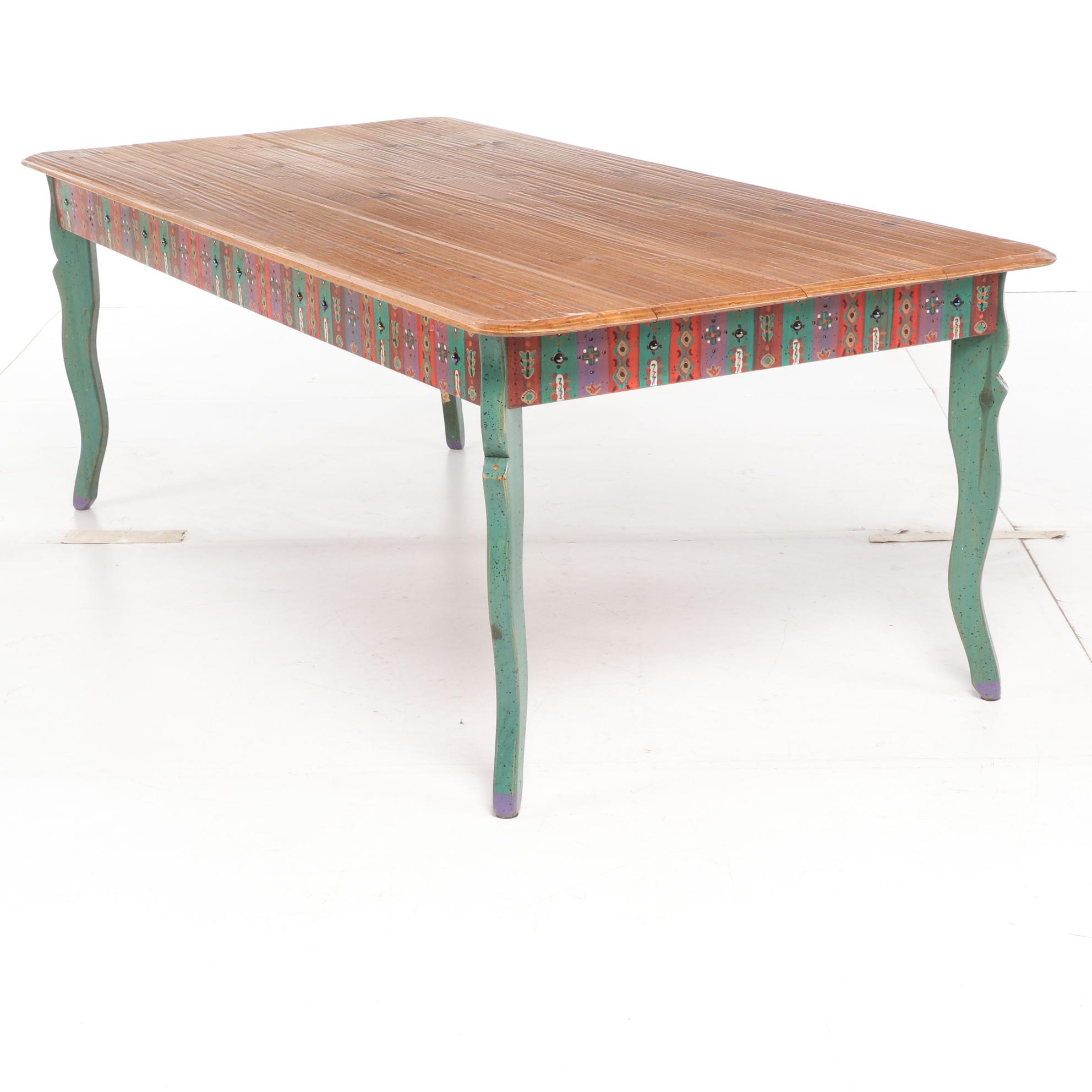 David Marsh Southwest Painted Pine Table and Ladder Back Chair Dining Set