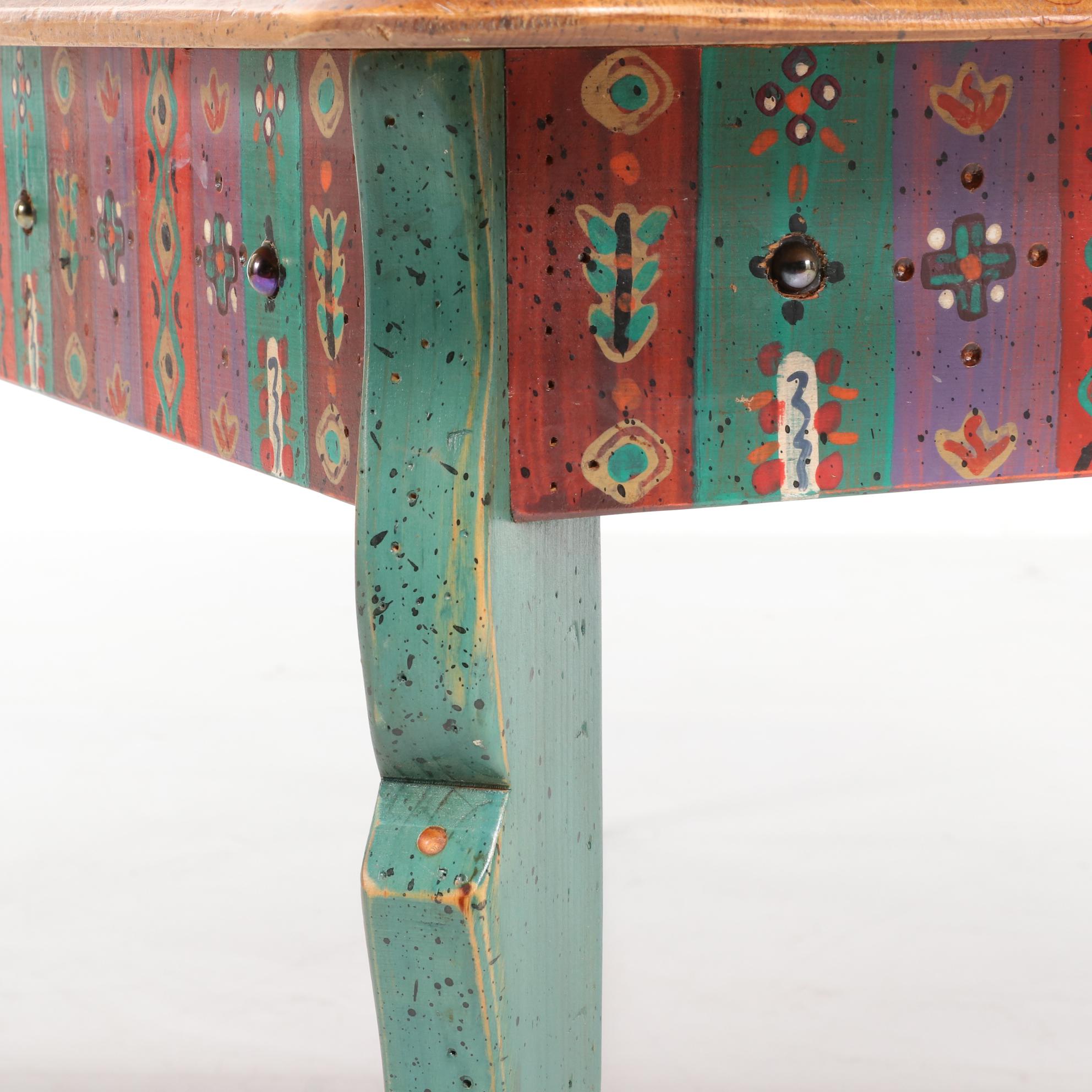 David Marsh Southwest Painted Pine Table and Ladder Back Chair Dining Set