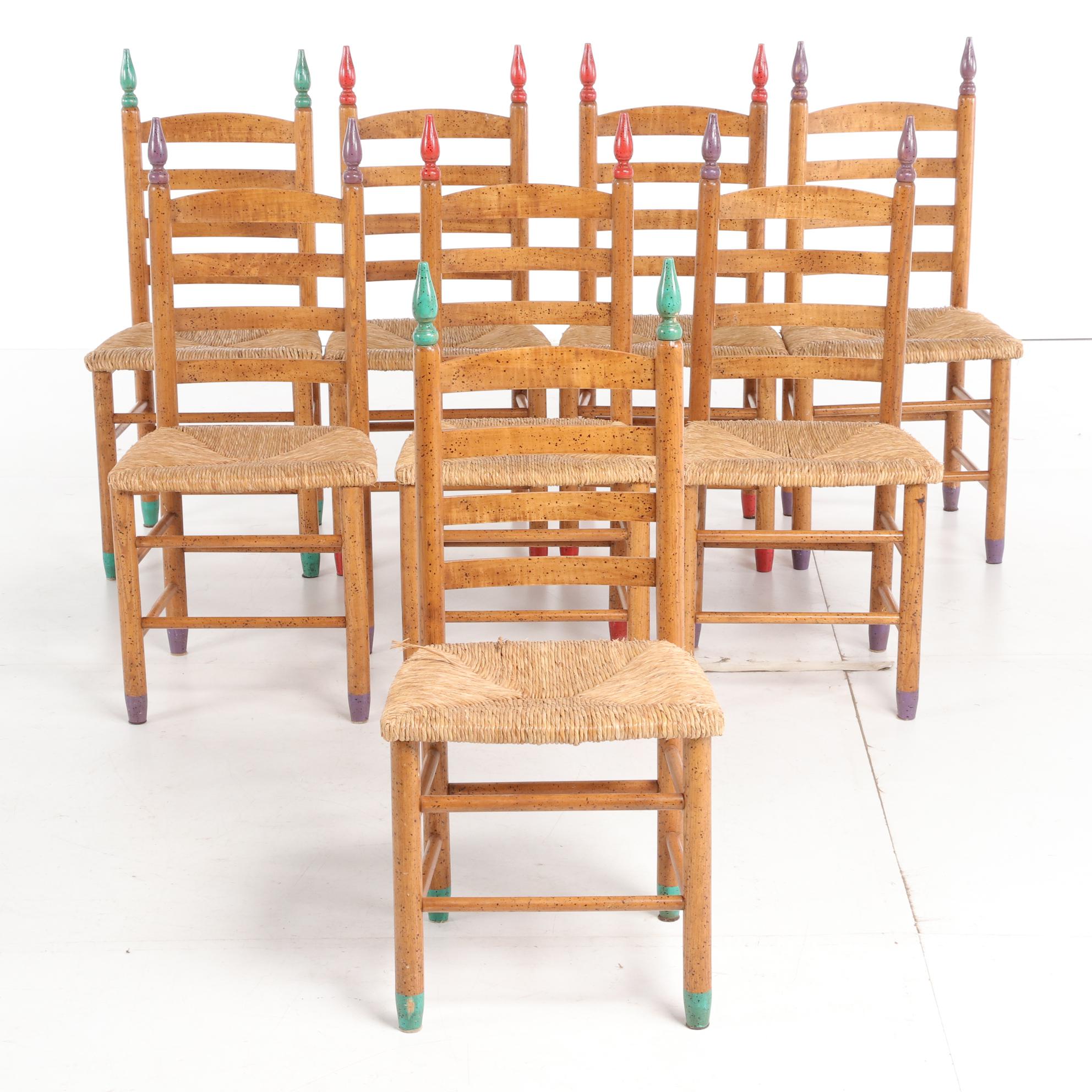 David Marsh Southwest Painted Pine Table and Ladder Back Chair Dining Set