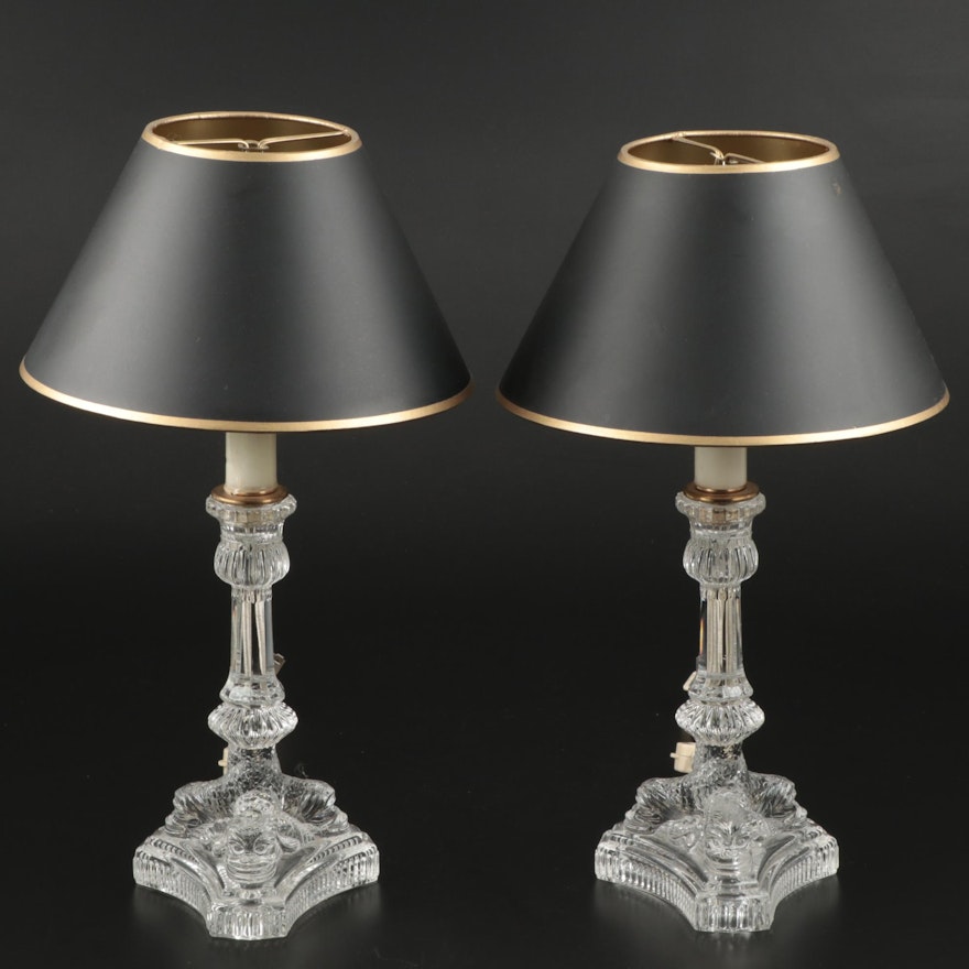 Pair of Tiffany Glass Baroque Dolphin Candlesticks Converted into Table Lamps
