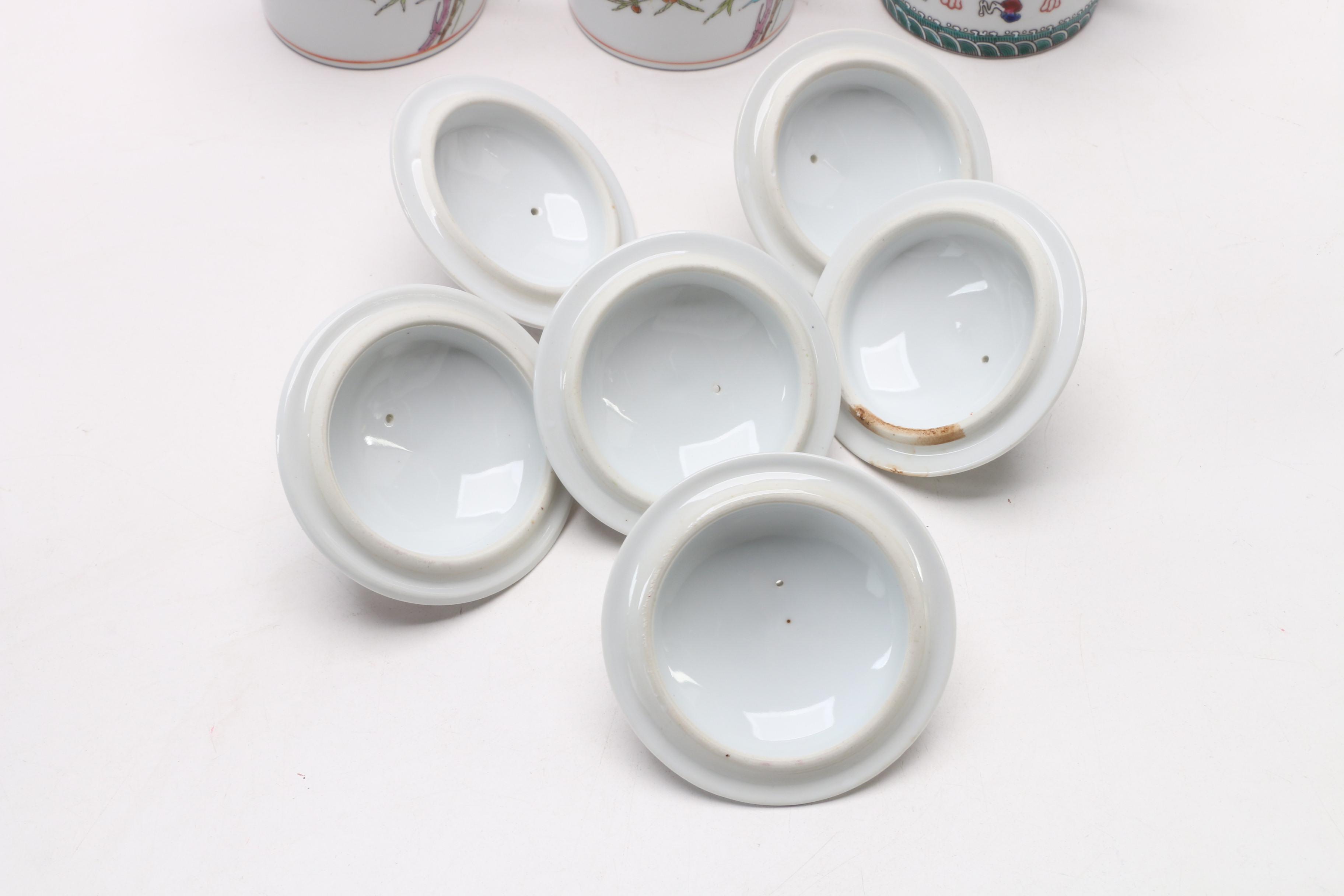 Chinese Ceramic Lidded Tea Mugs, Contemporary