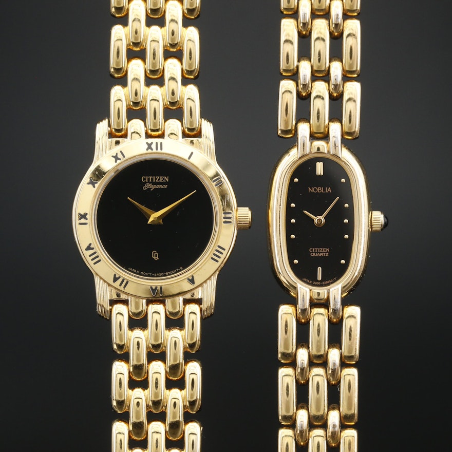Citizen Noblia and Elegance Gold Tone Quartz Wristwatches