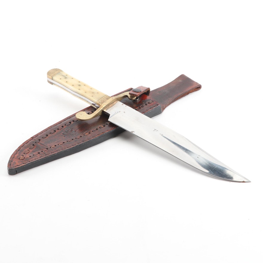 Pakistani Frontier Series Fixed Blade Bowie Knife with Sheath, Mid-Late 20th C.
