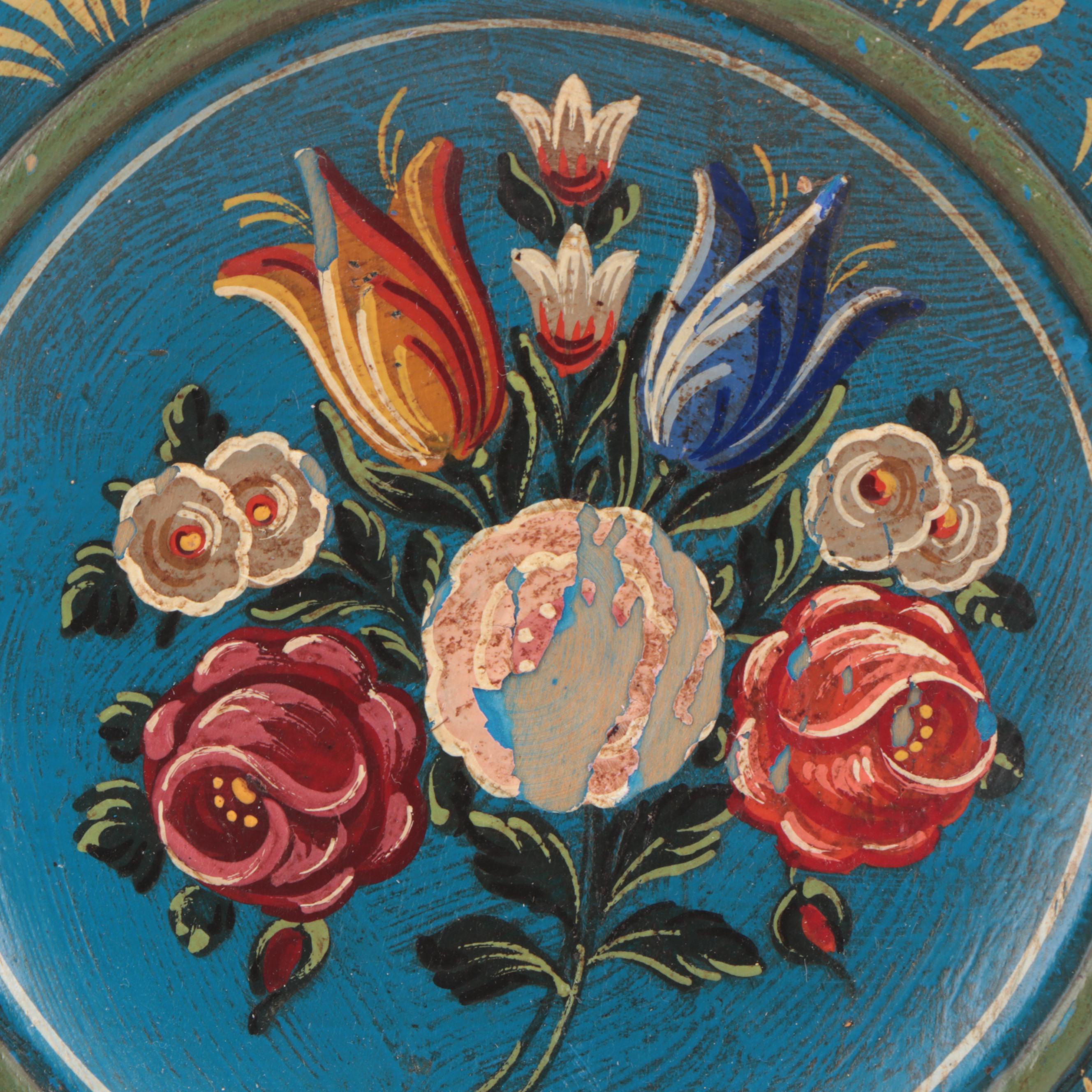 Scandinavian Folk Art Hand Painted Wooden Wall Décor Plates