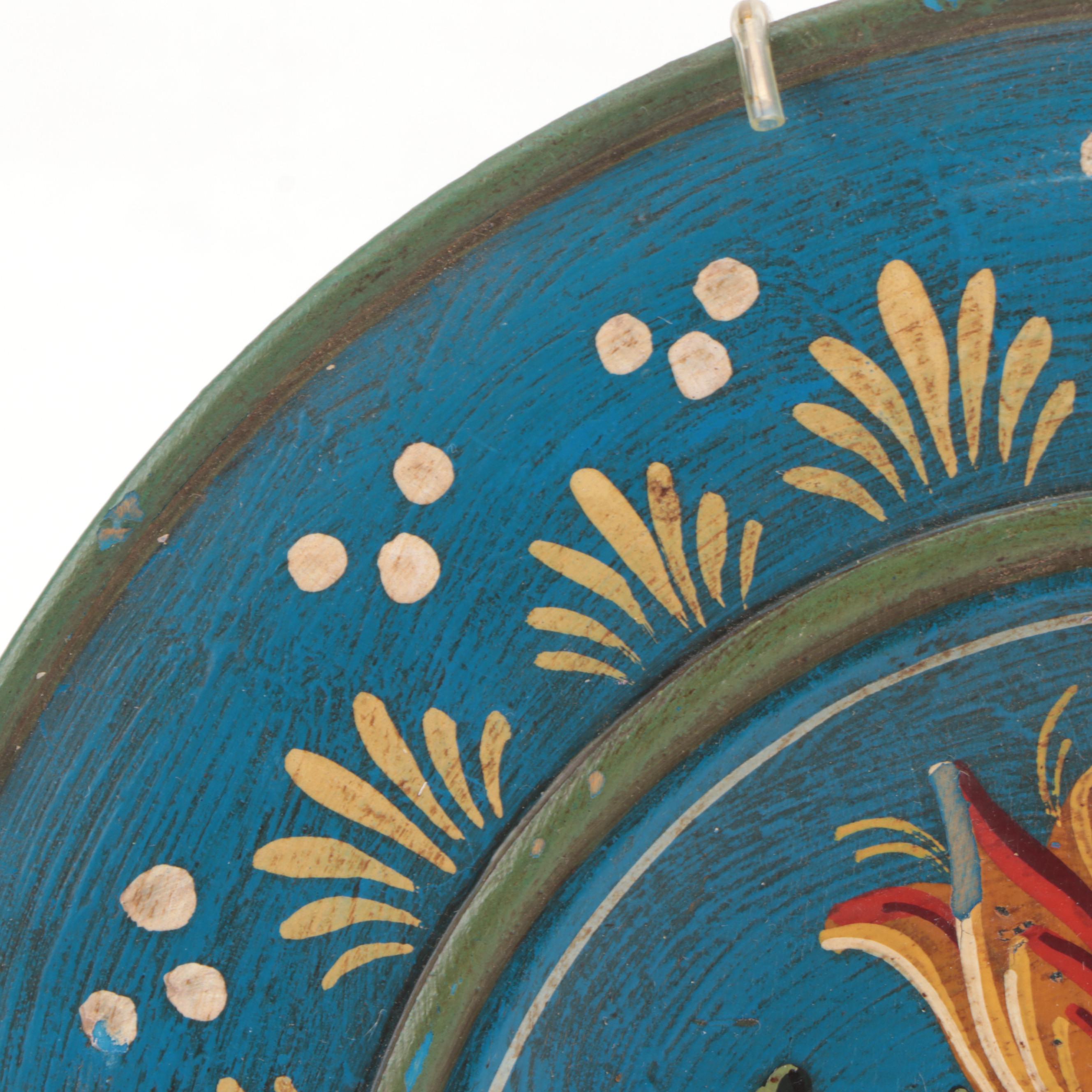 Scandinavian Folk Art Hand Painted Wooden Wall Décor Plates