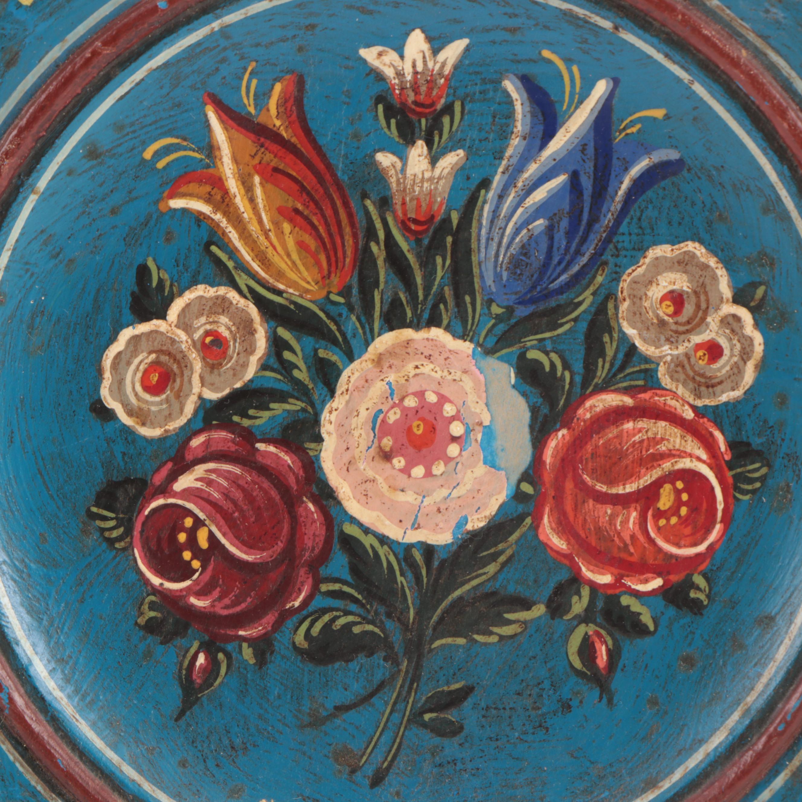 Scandinavian Folk Art Hand Painted Wooden Wall Décor Plates