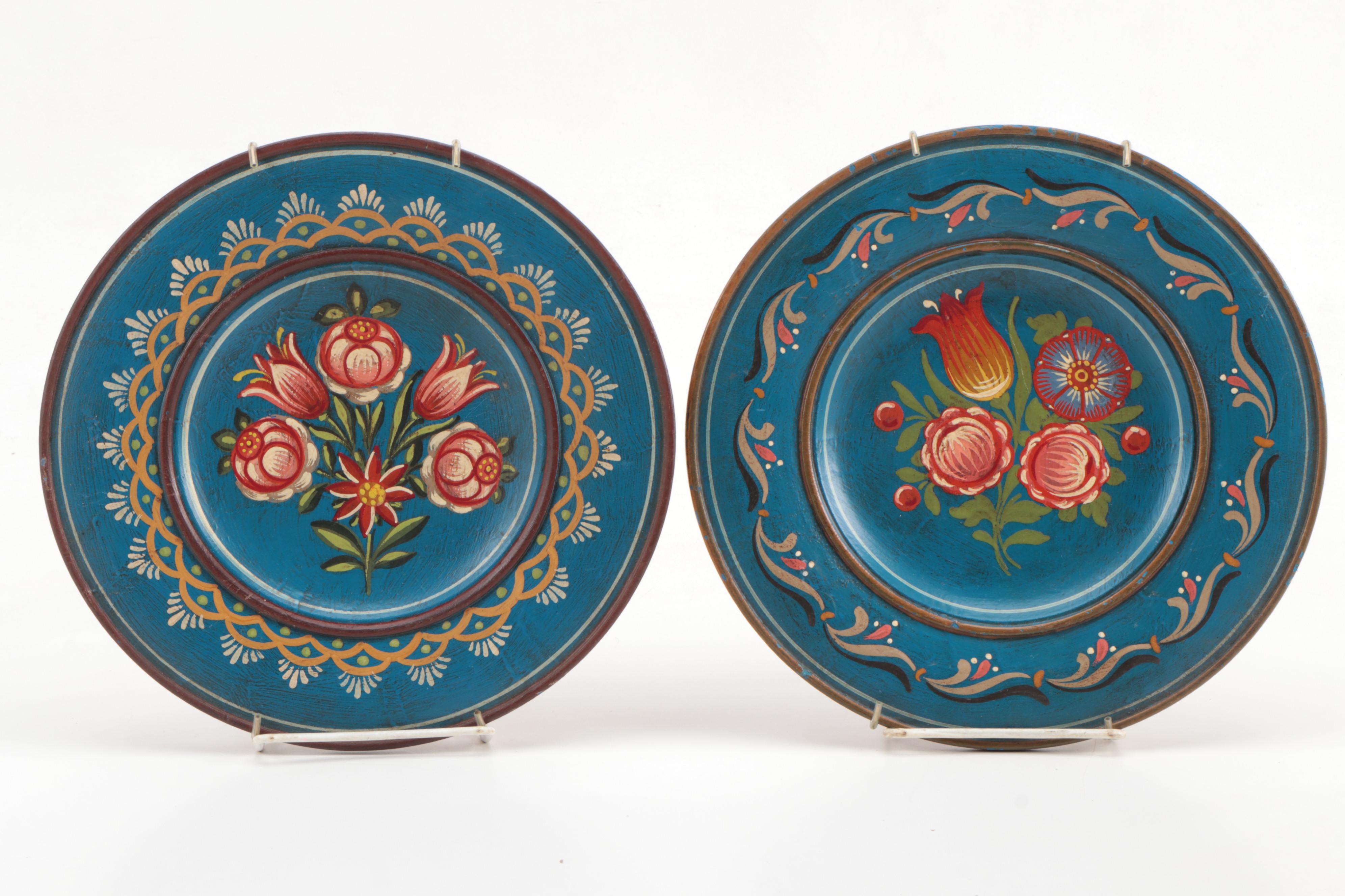 Scandinavian Folk Art Hand Painted Wooden Wall Décor Plates
