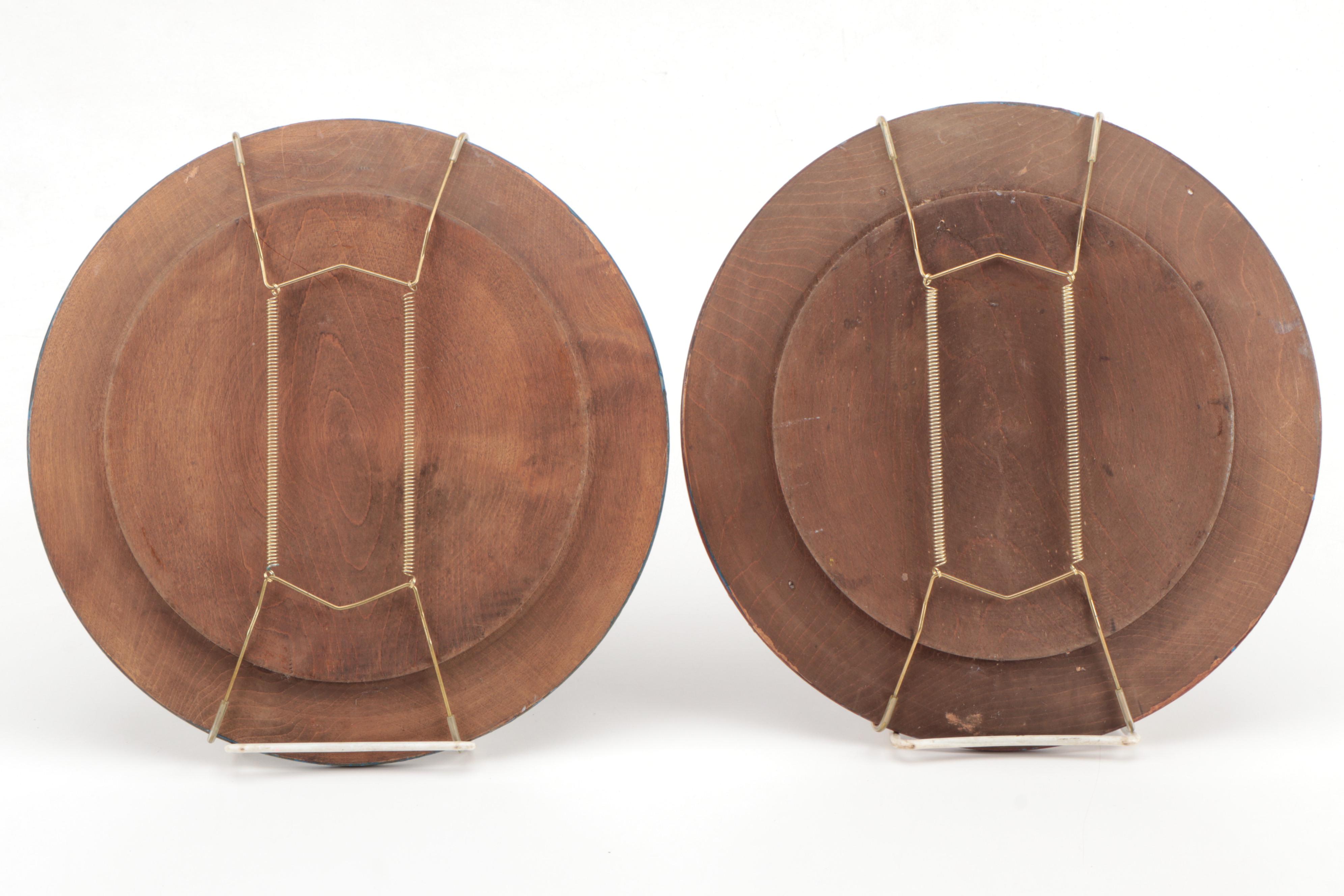Scandinavian Folk Art Hand Painted Wooden Wall Décor Plates