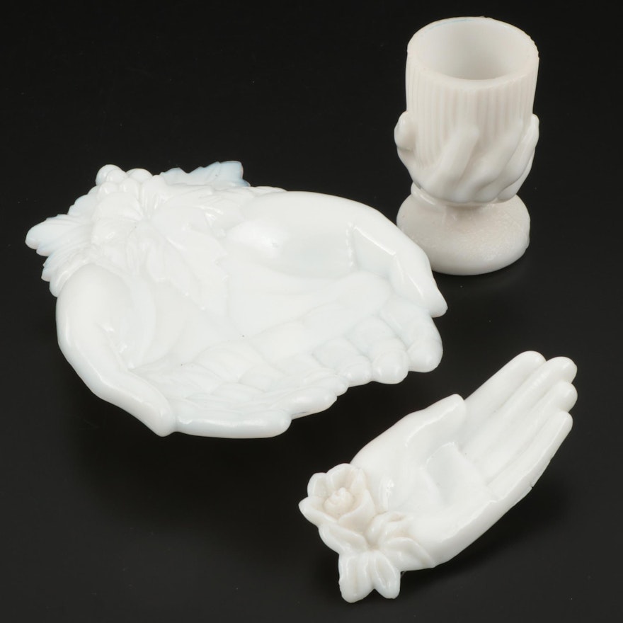 Westmoreland "Victoria Hands" and Other Milk Glass Table Accessories