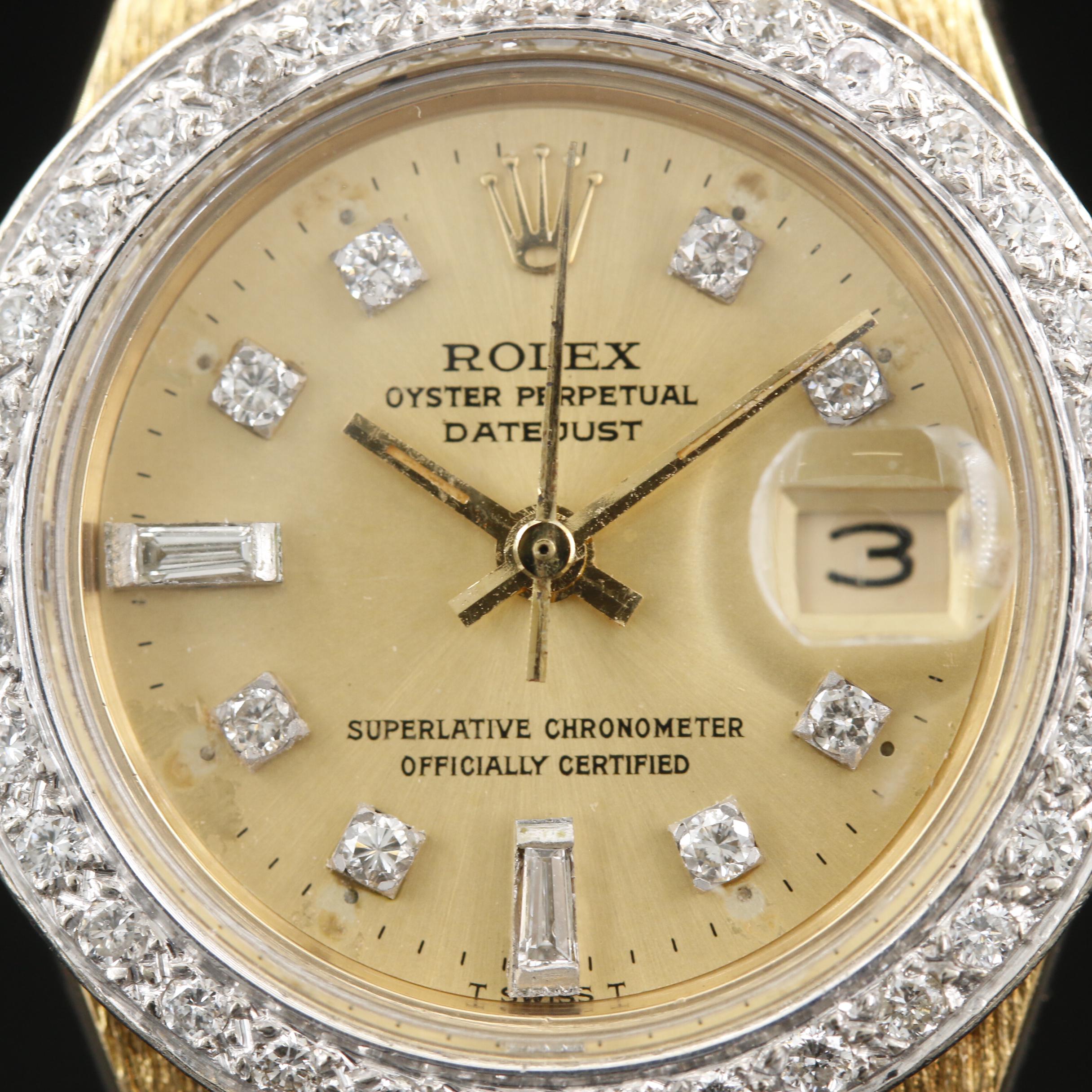 1982 Rolex Datejust 18K Bark Finished Gold and Diamond Automatic Watch