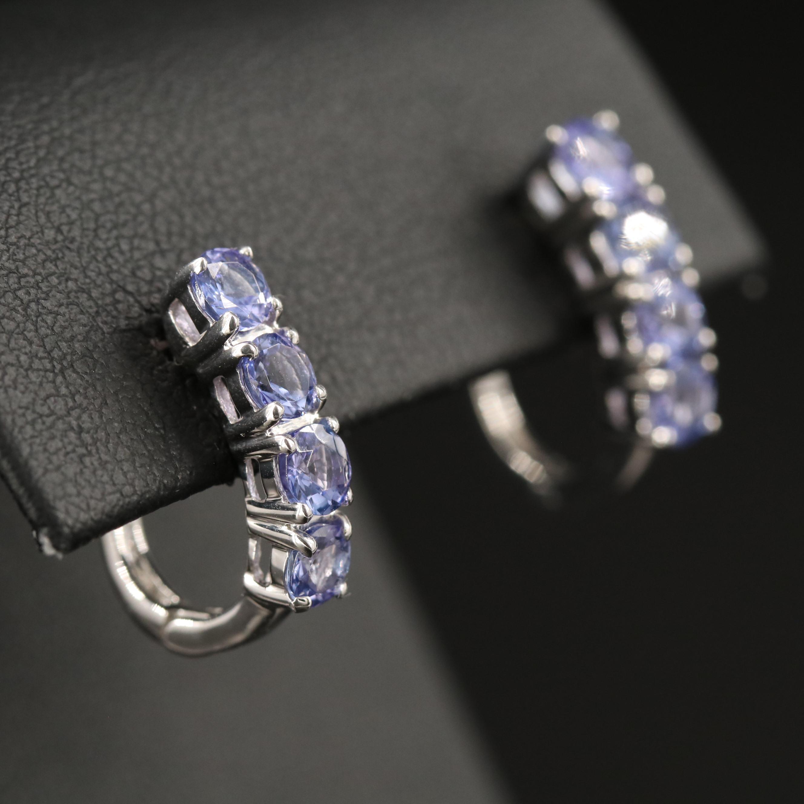 Sterling Tanzanite J-Hoop Earrings
