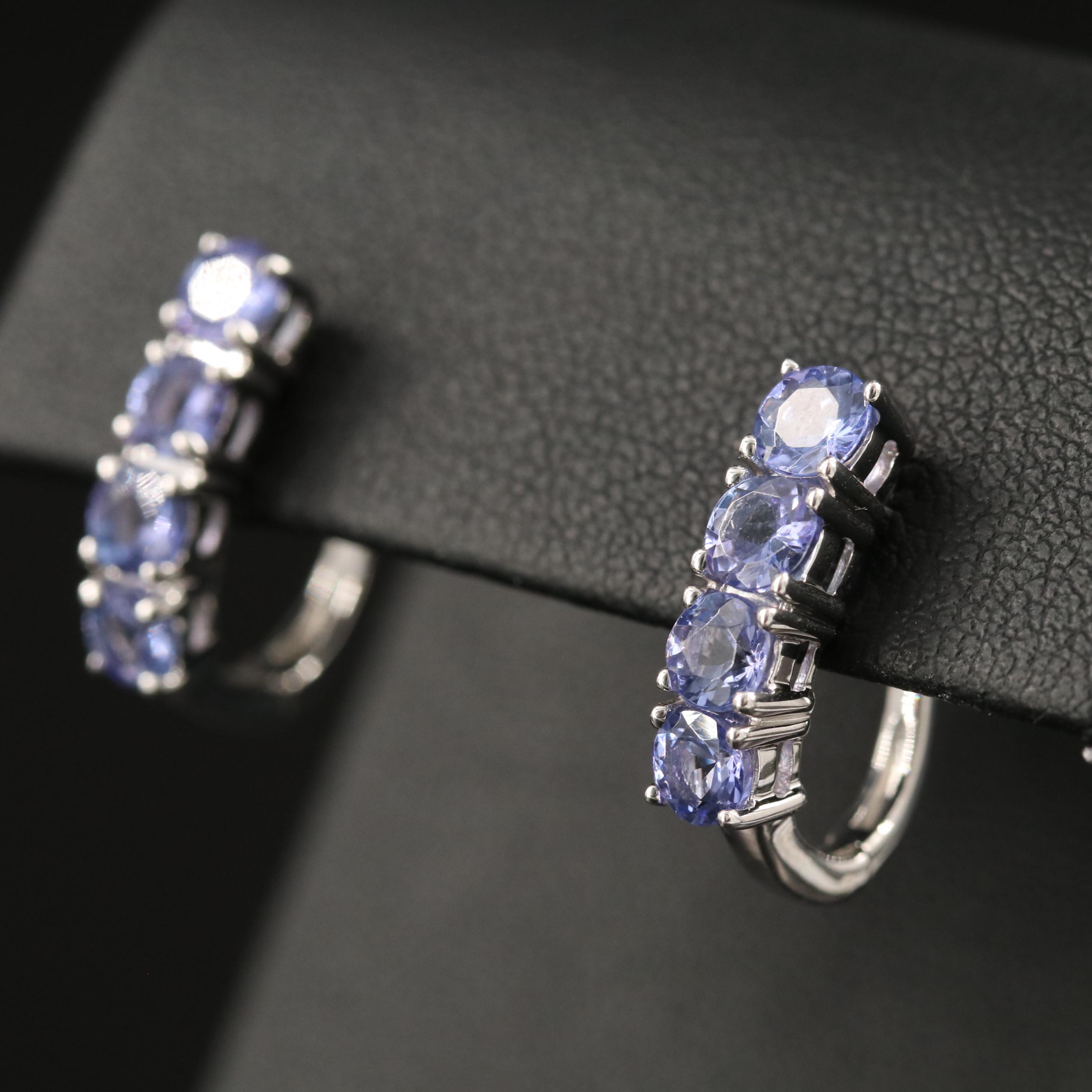Sterling Tanzanite J-Hoop Earrings