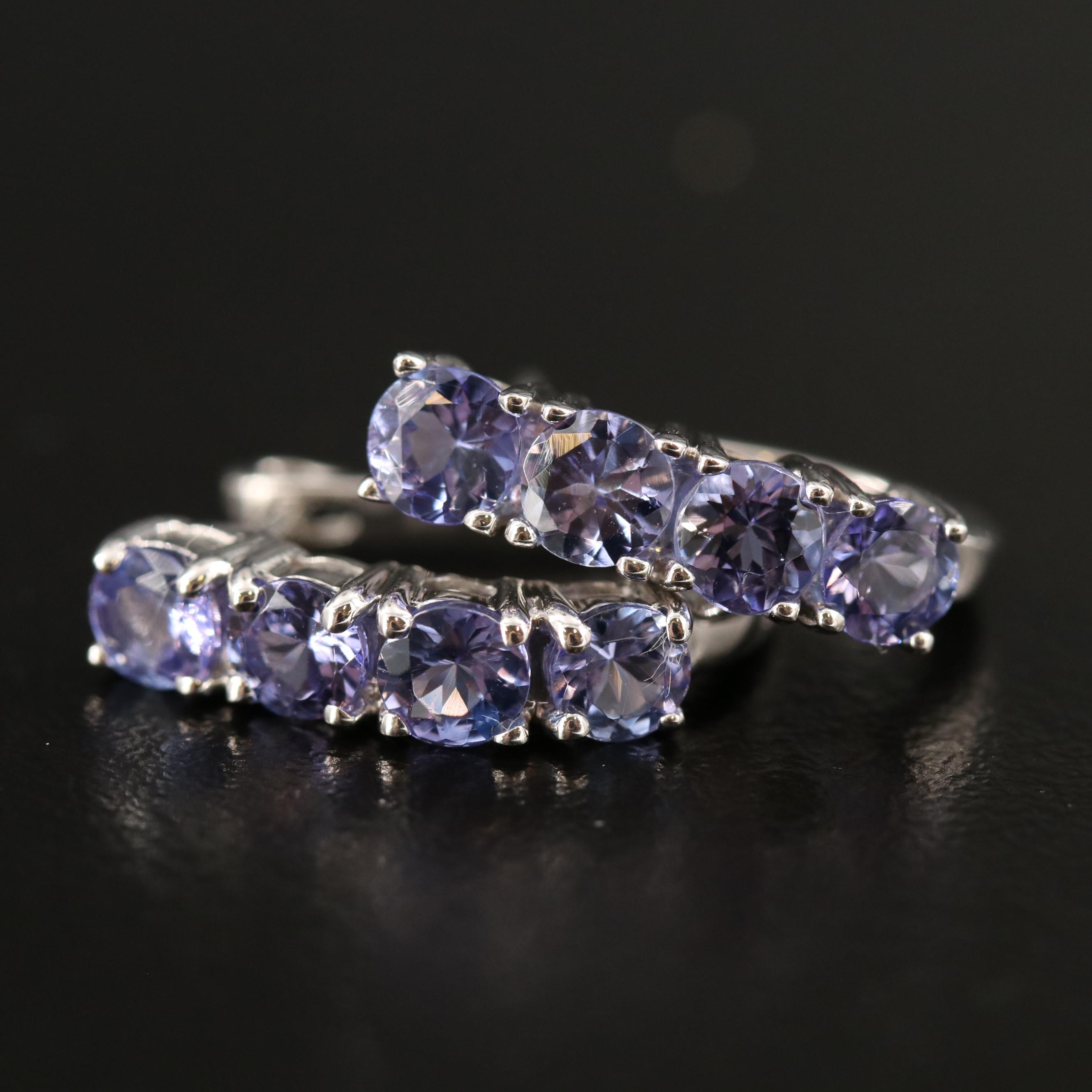 Sterling Tanzanite J-Hoop Earrings