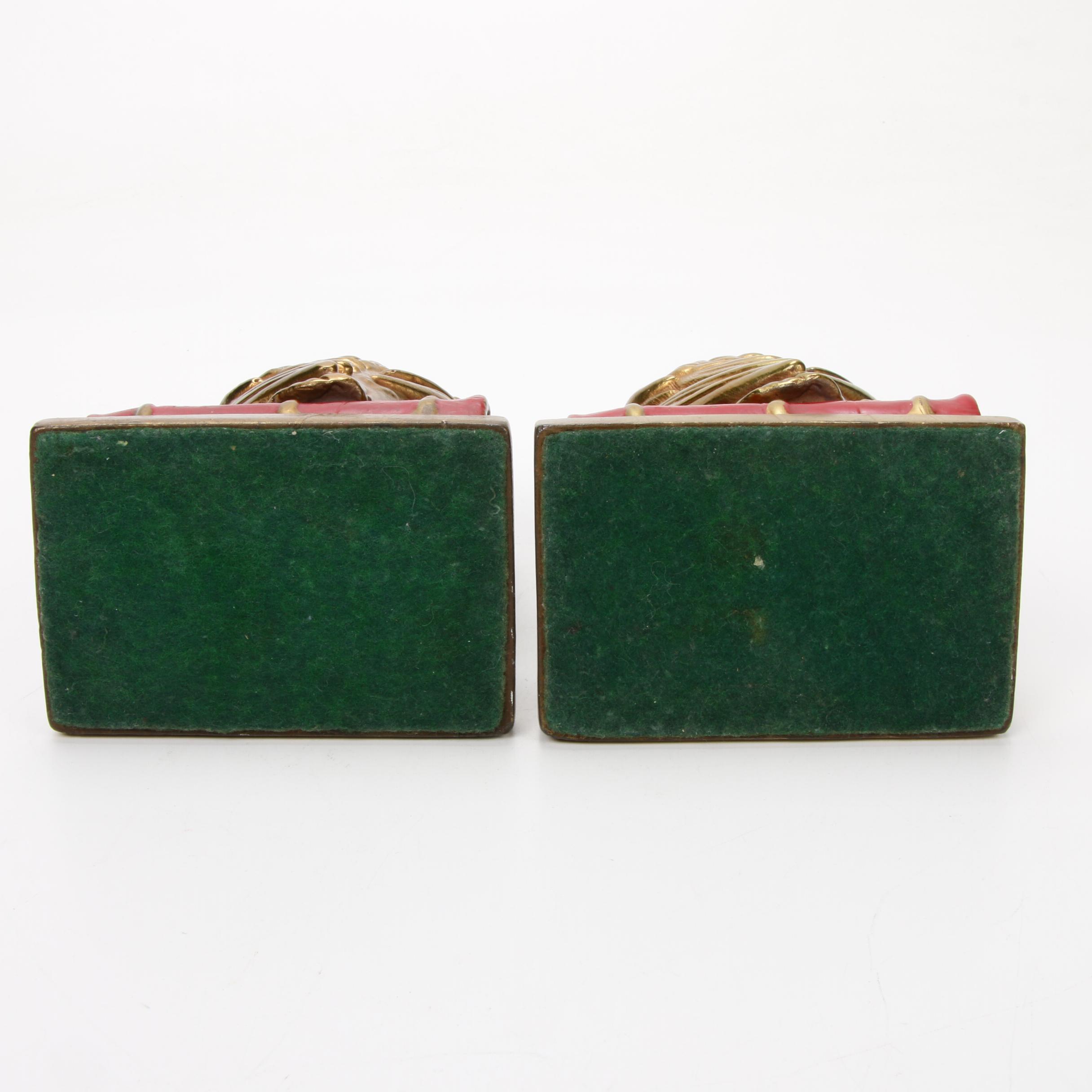 Pompeian Bronze Co Hand-Painted Owl Bookends, 1920s