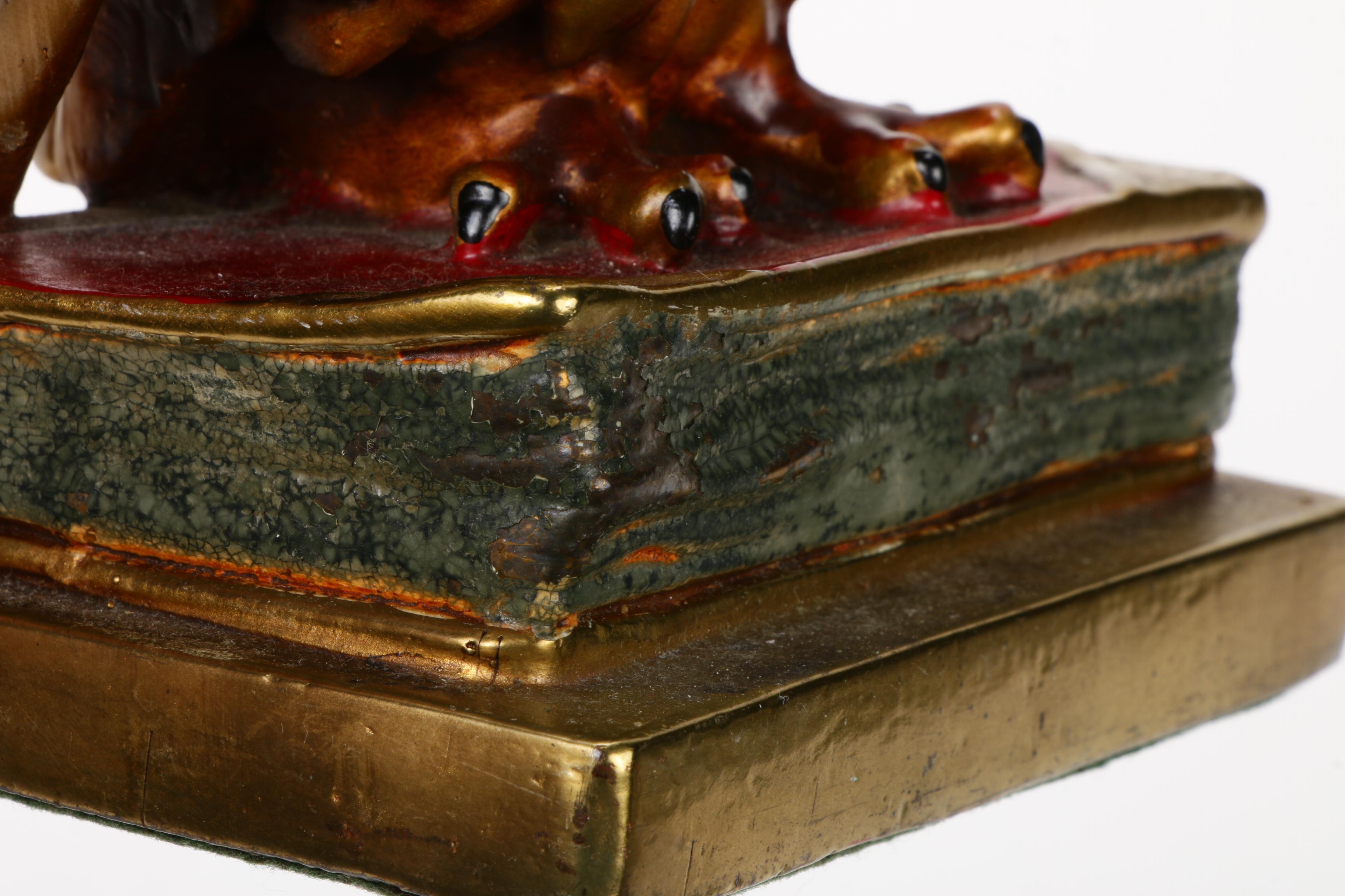 Pompeian Bronze Co Hand-Painted Owl Bookends, 1920s