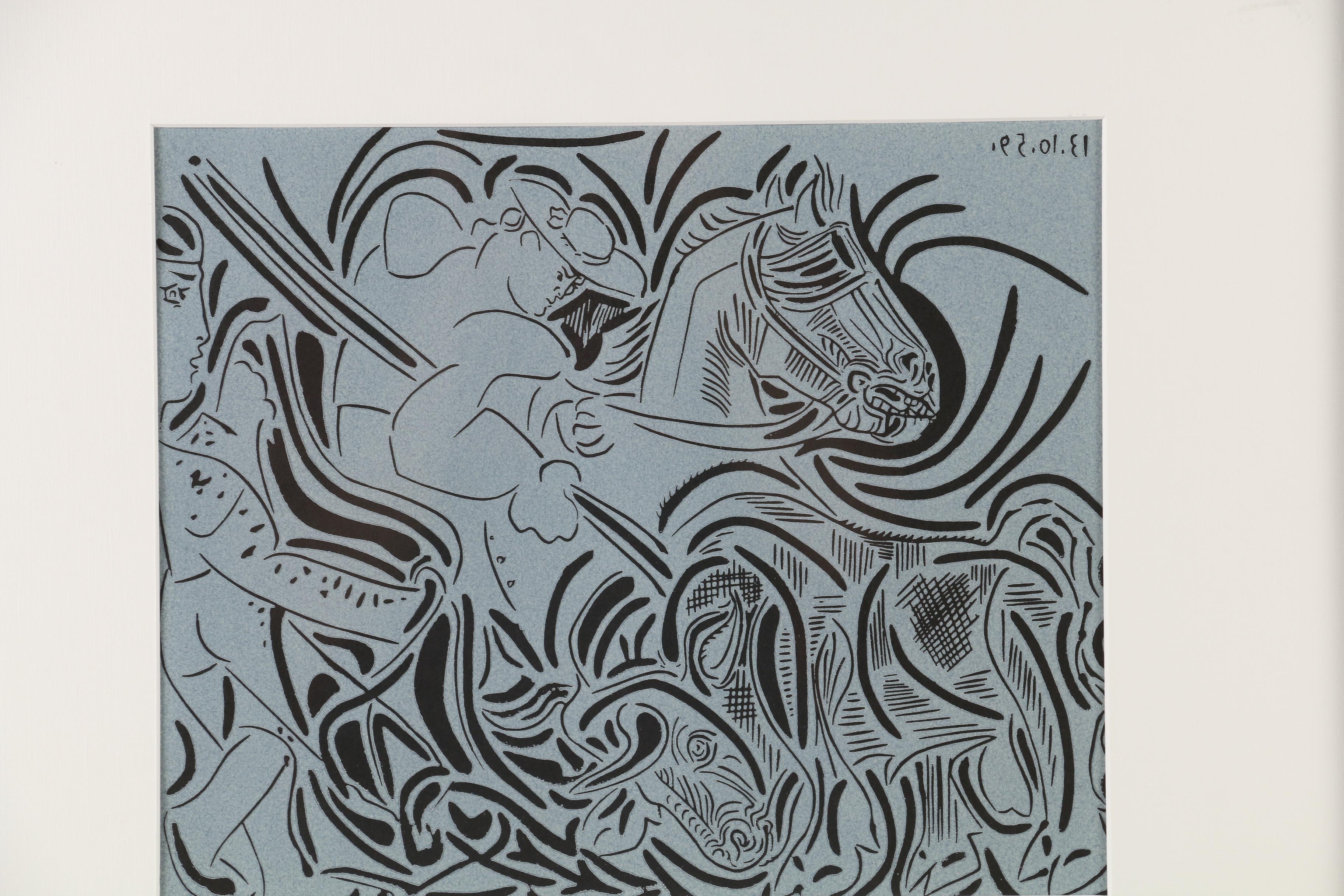 Pablo Picasso Linoleum Cut "Picador Goading Bull", 1962