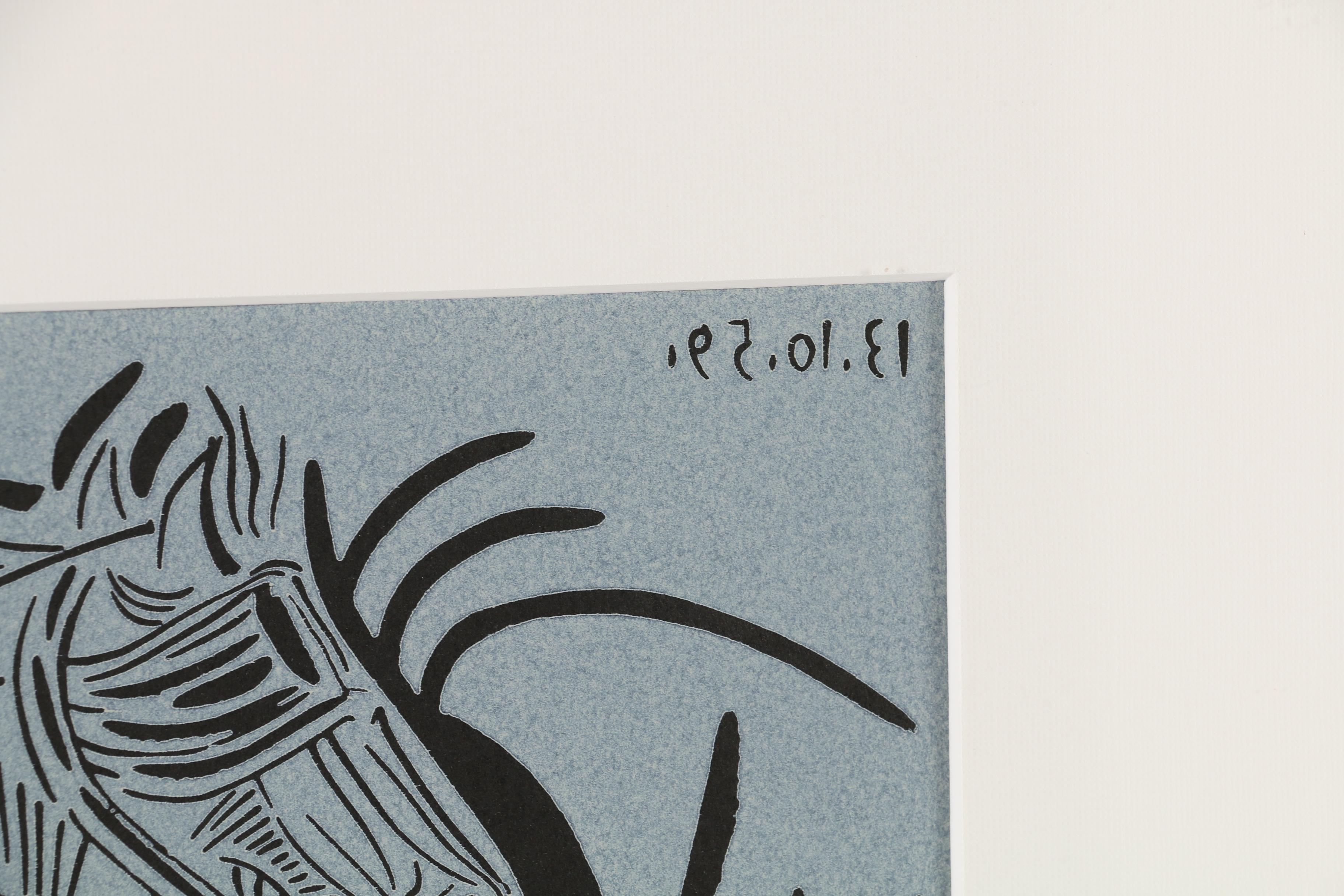 Pablo Picasso Linoleum Cut "Picador Goading Bull", 1962