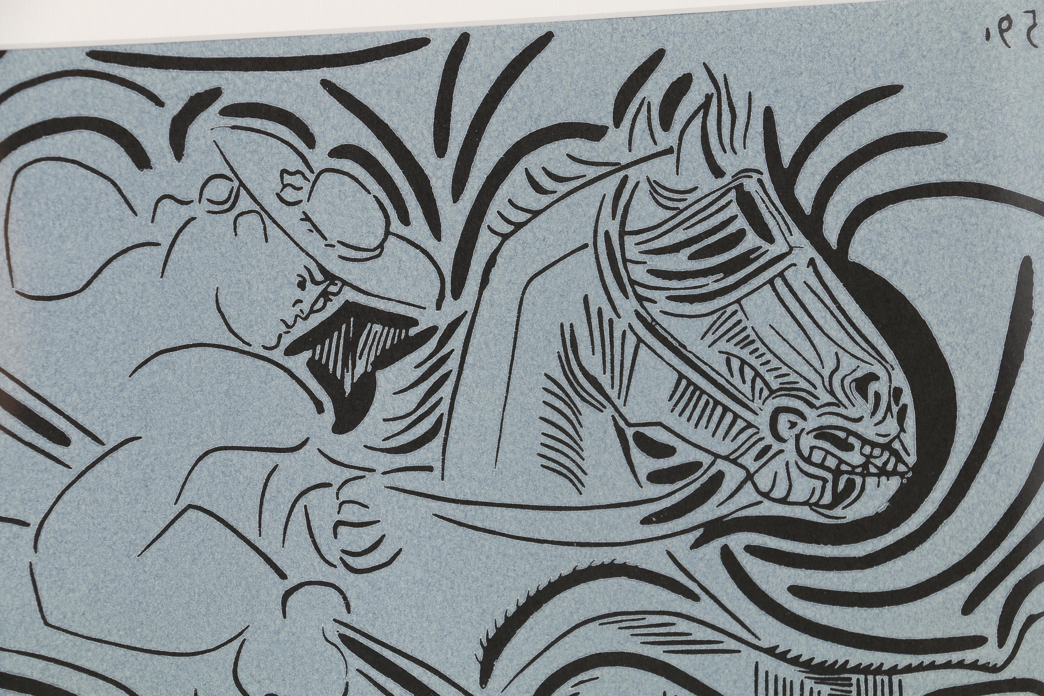 Pablo Picasso Linoleum Cut "Picador Goading Bull", 1962
