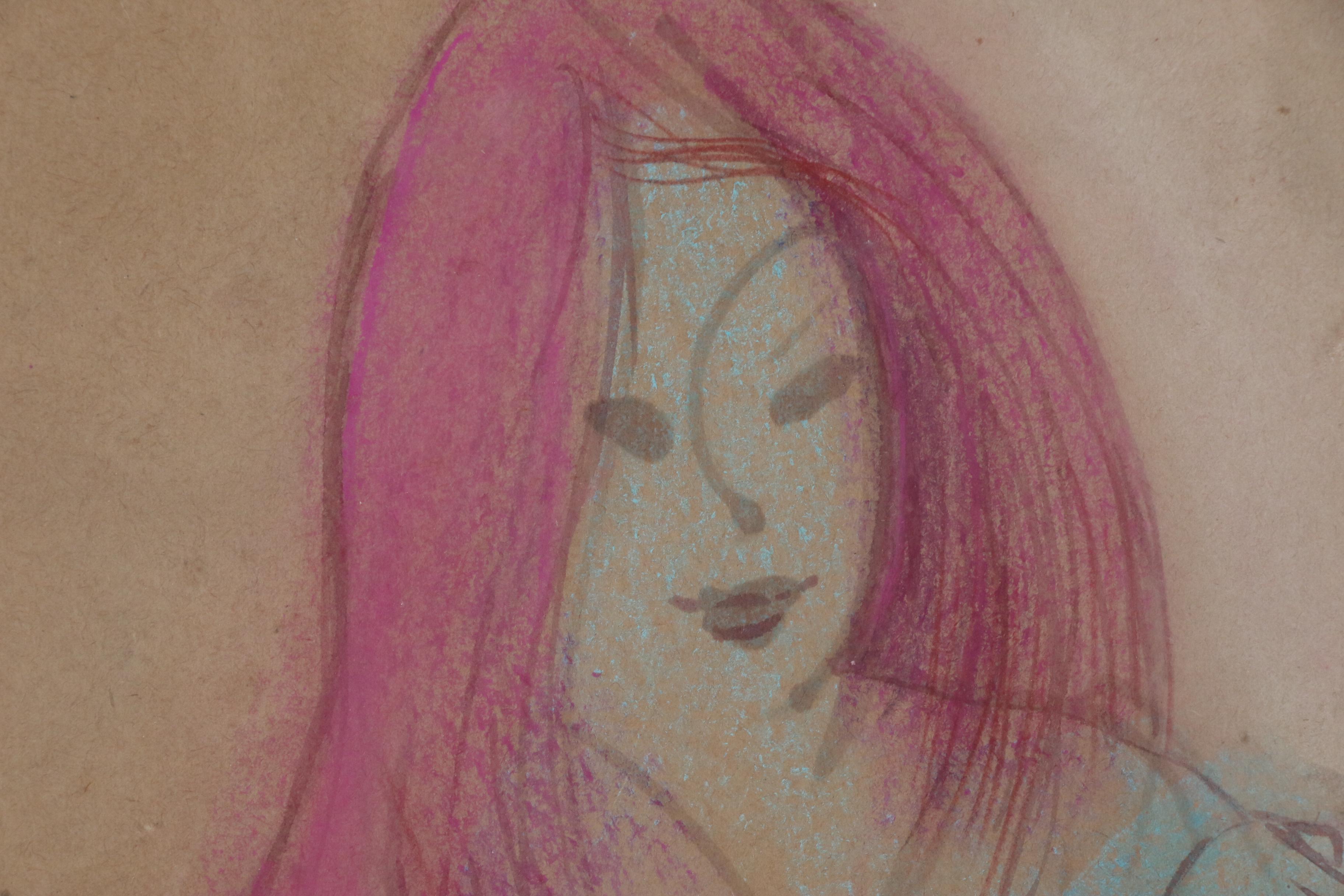 Franklin Folger Figure Pastel Drawing of Seated Female Nude