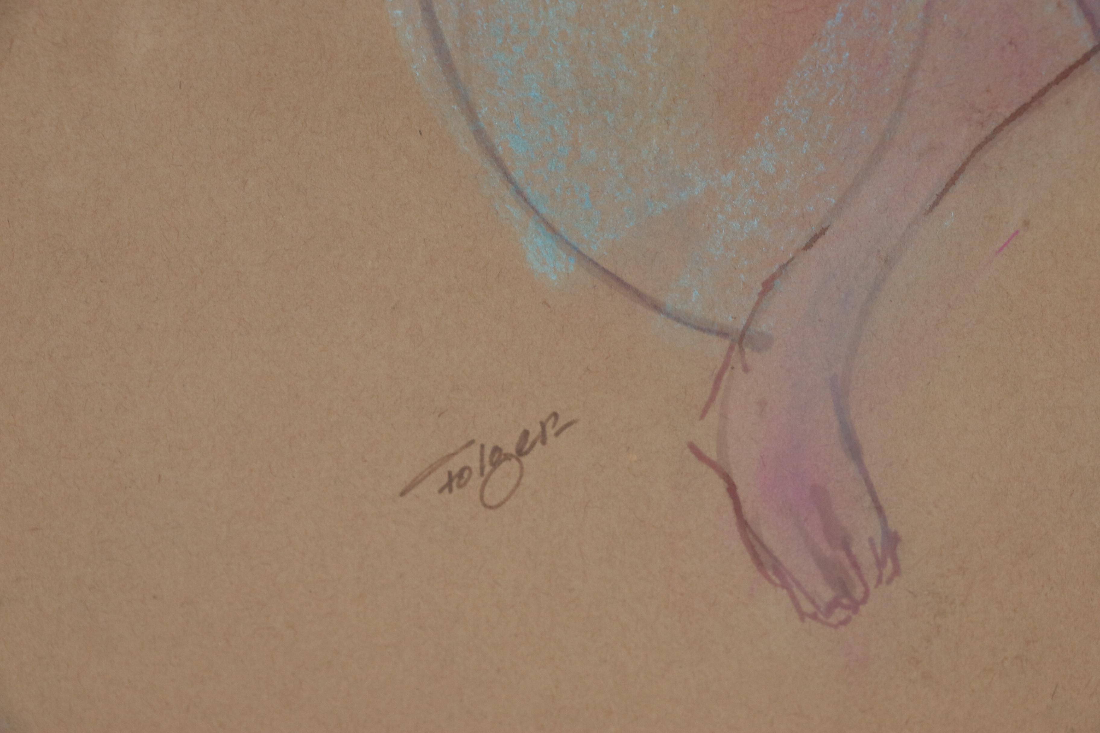 Franklin Folger Figure Pastel Drawing of Seated Female Nude