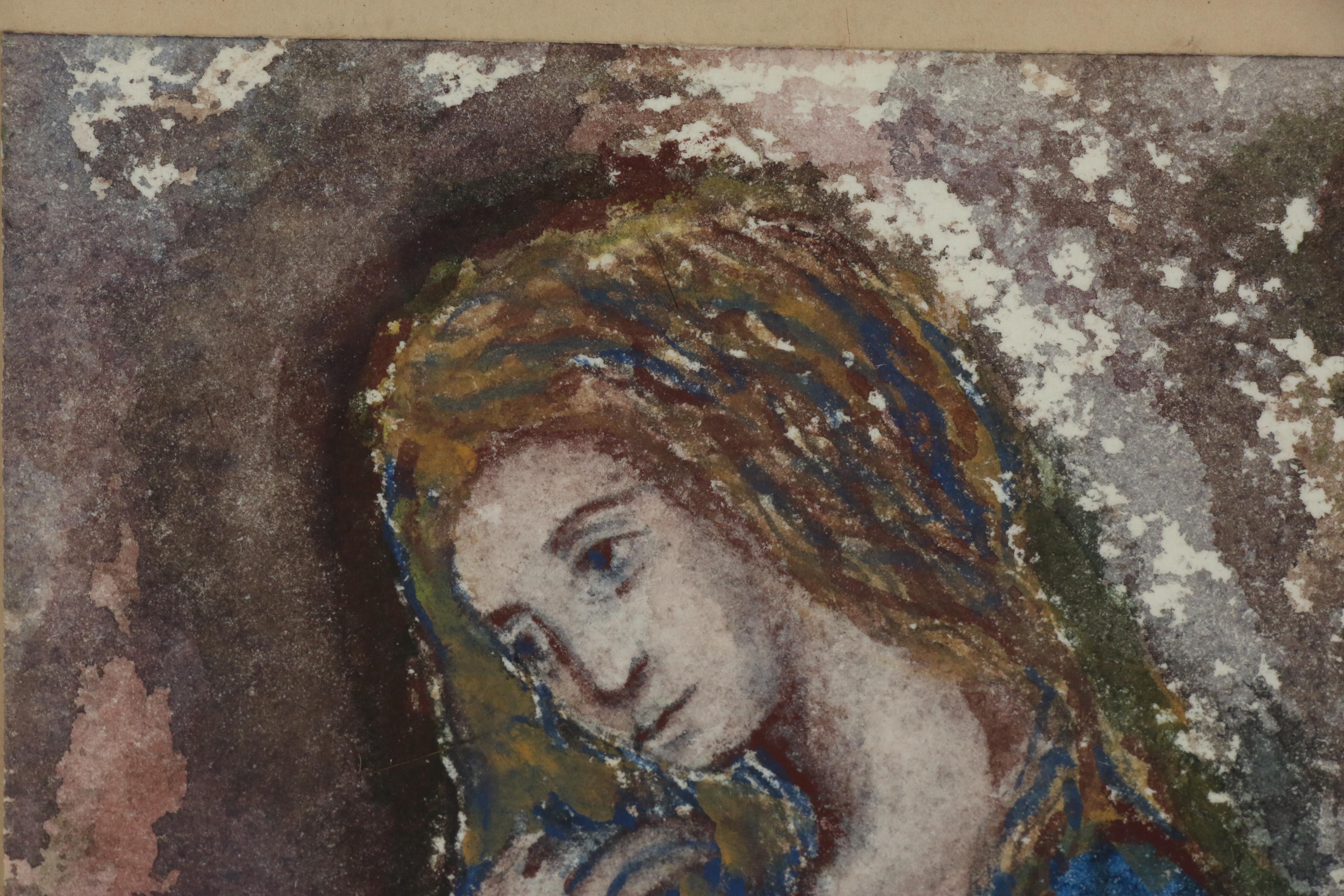 June Ruff Figure Watercolor Painting of Woman in Blue Dress