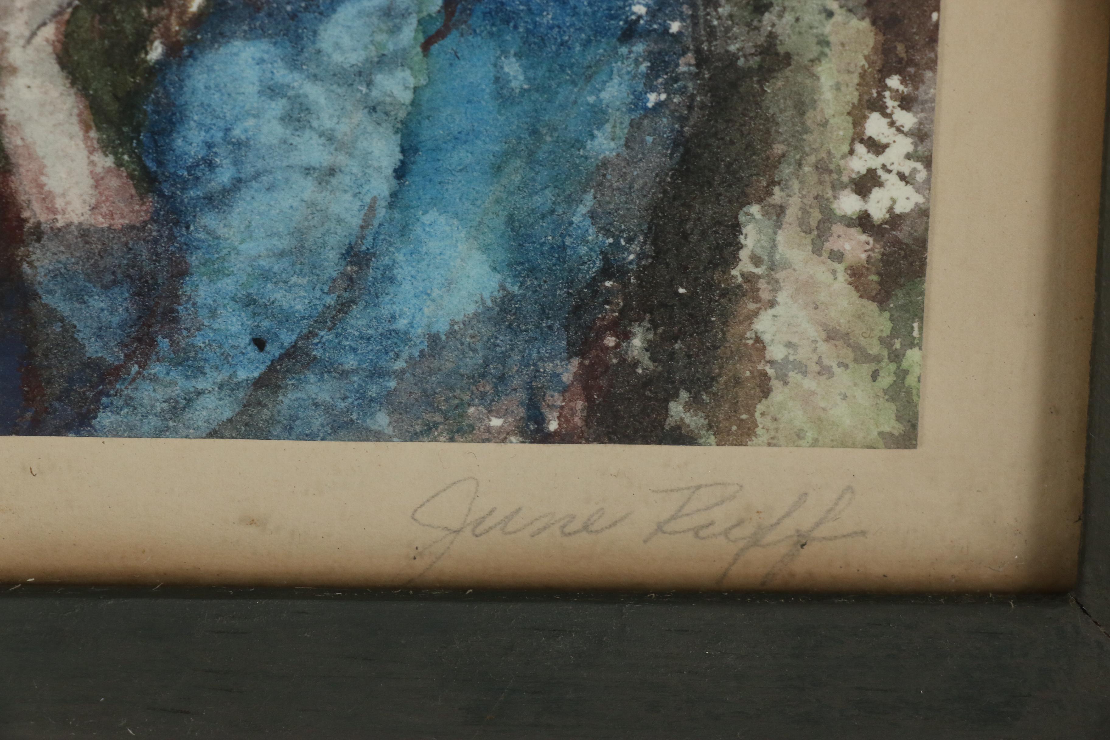 June Ruff Figure Watercolor Painting of Woman in Blue Dress