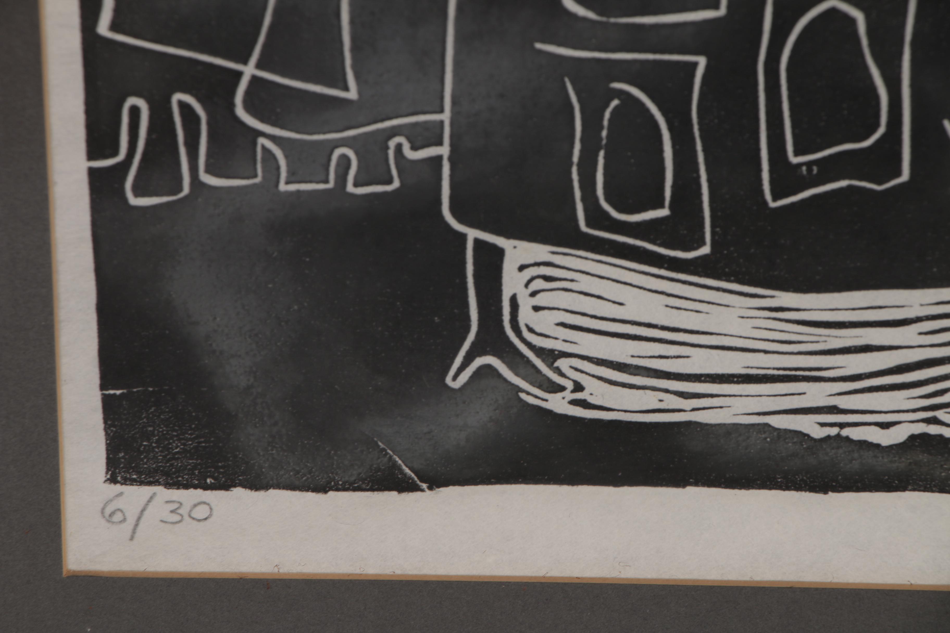 Evelyn Marx Woodcut Print "Colloquy", 1960