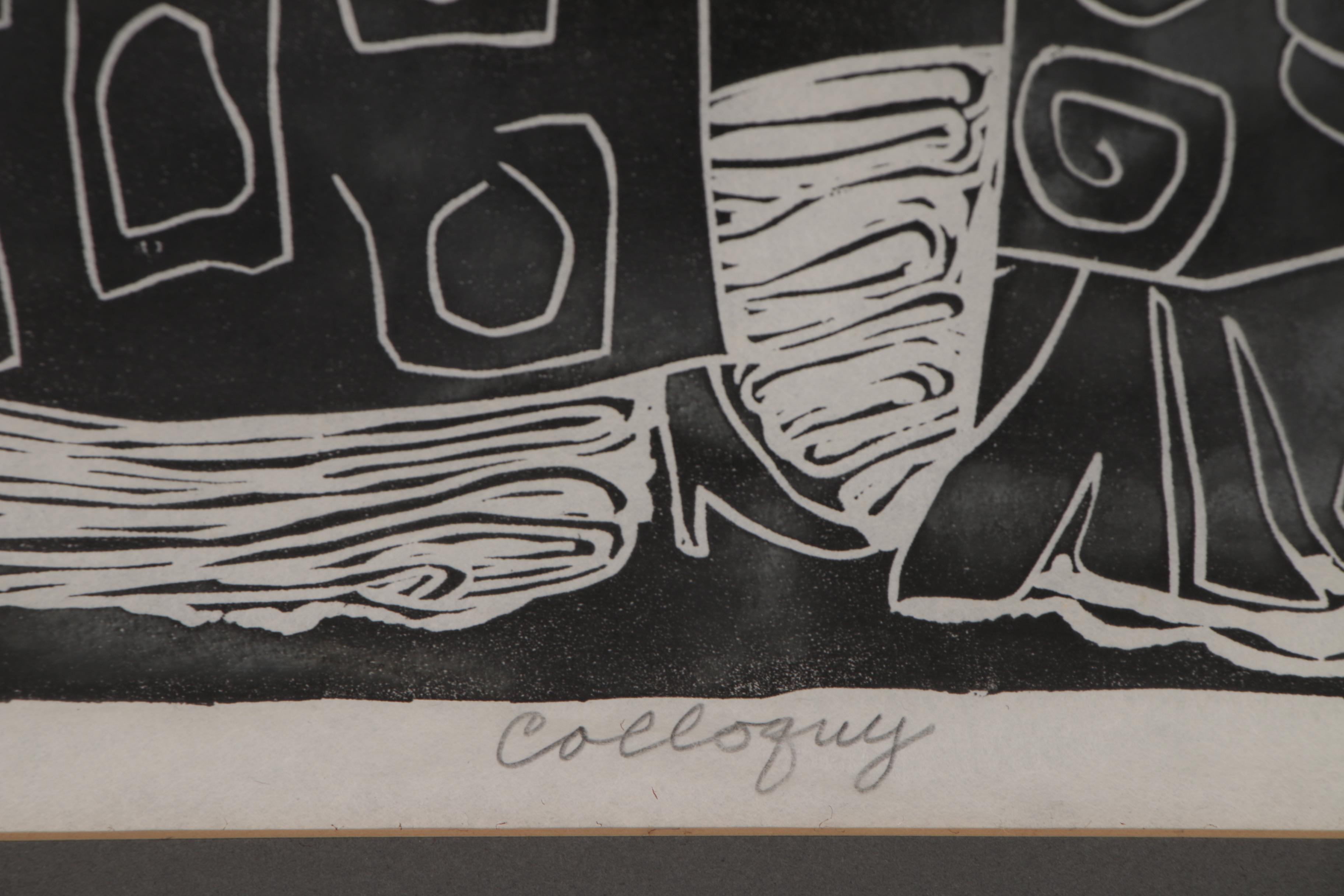 Evelyn Marx Woodcut Print "Colloquy", 1960
