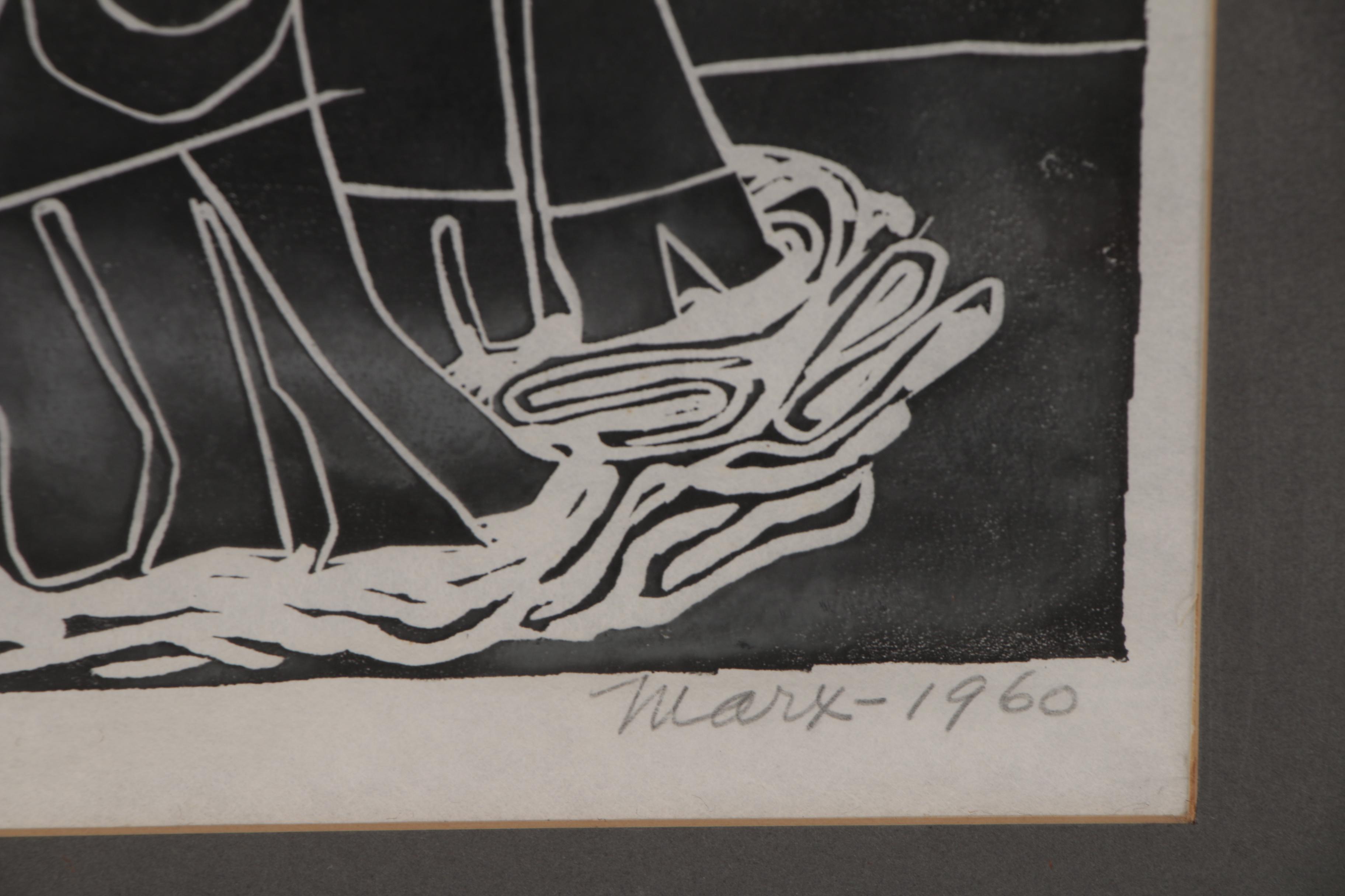 Evelyn Marx Woodcut Print "Colloquy", 1960