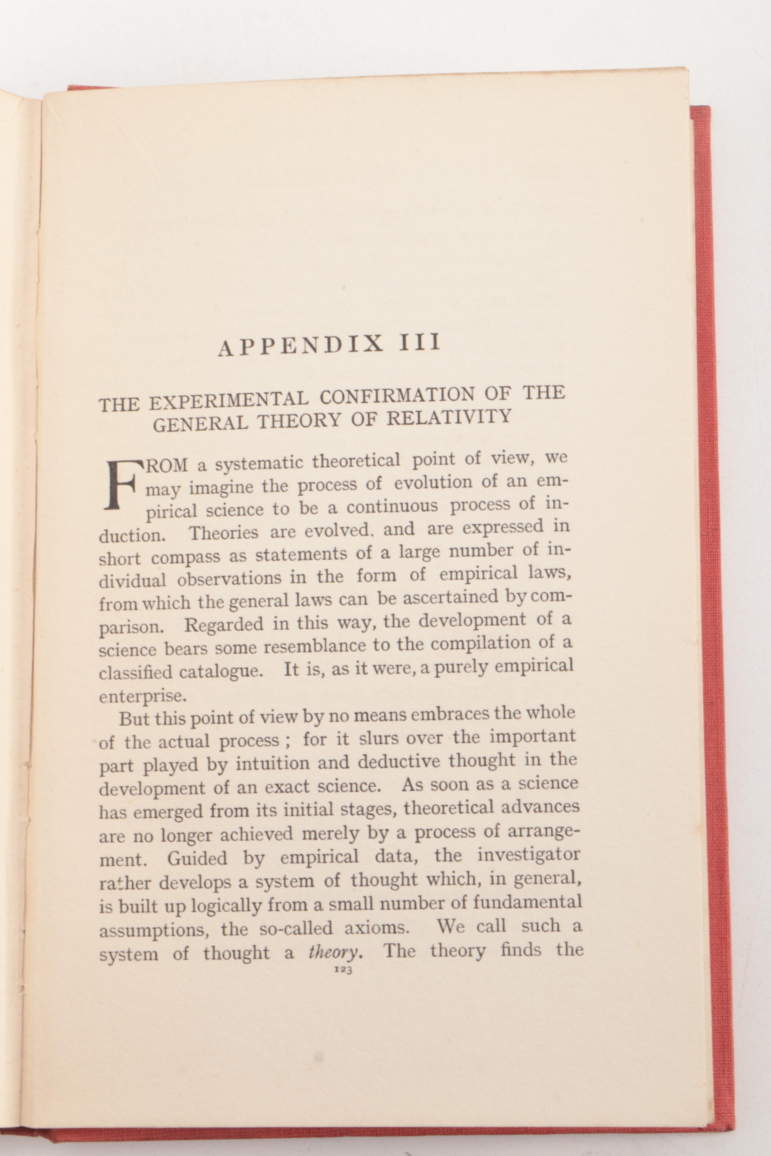 First English Edition, First Printing "Relativity" by Albert Einstein, 1920