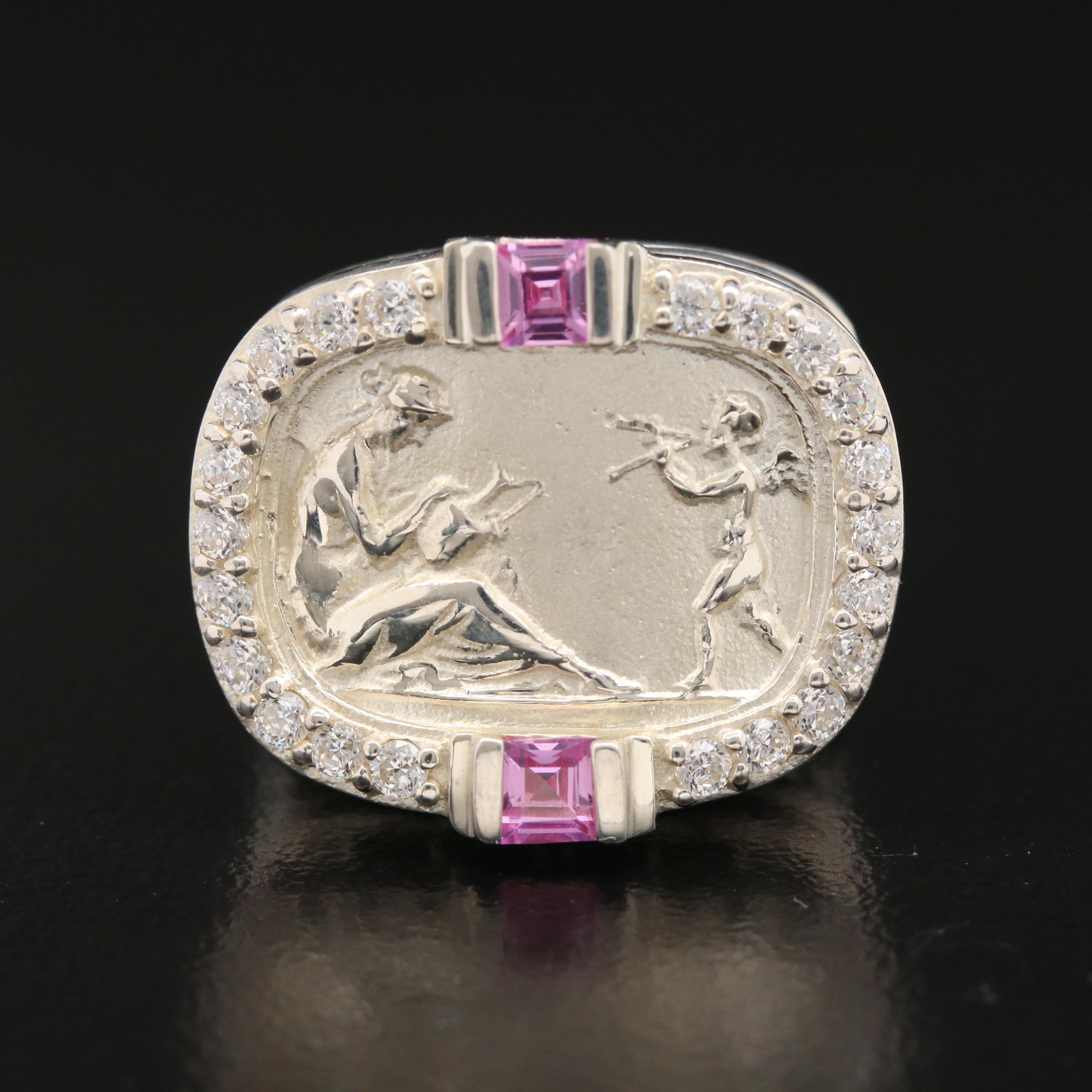 SeidenGang Sterling Pink Sapphire and Cubic Zirconia Ring