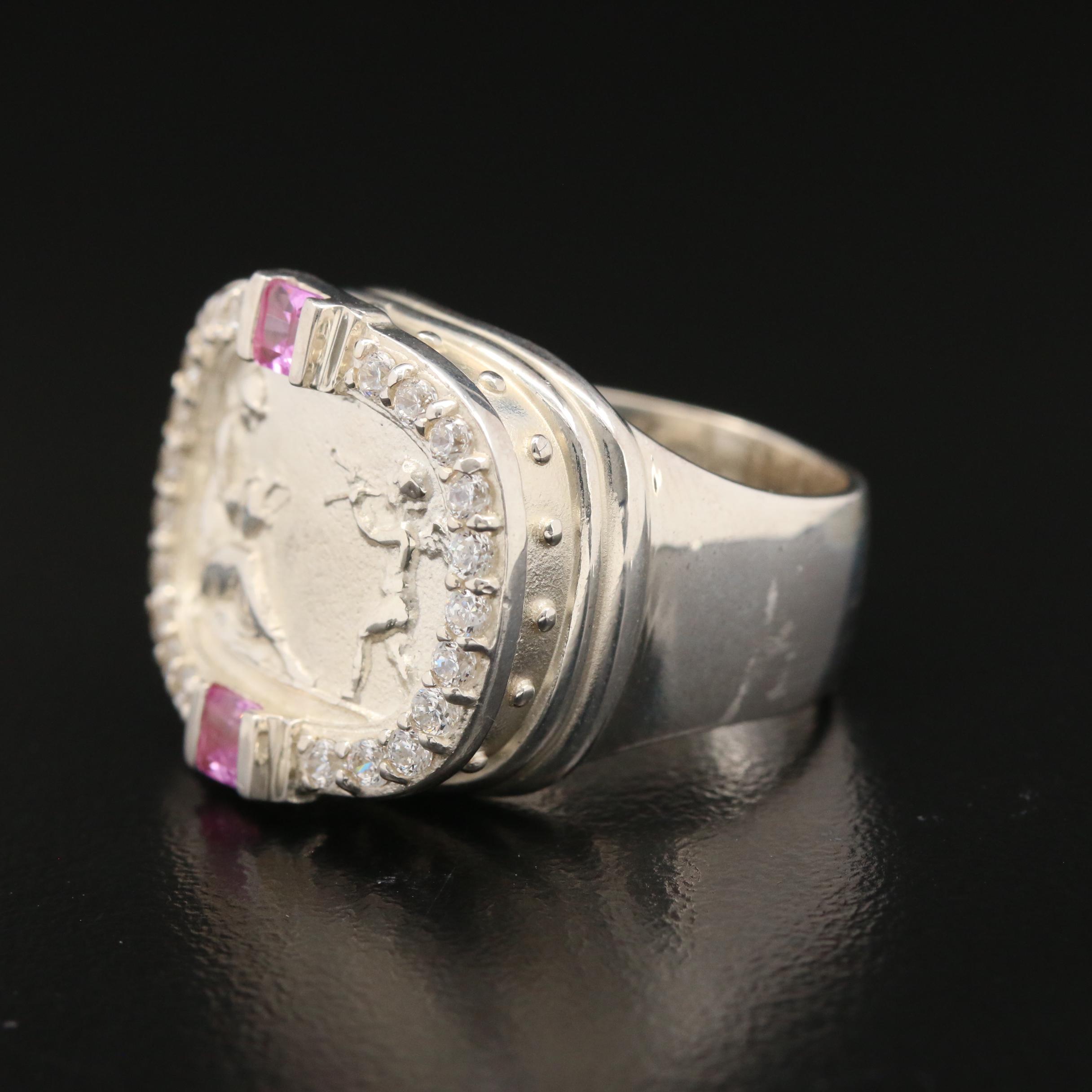 SeidenGang Sterling Pink Sapphire and Cubic Zirconia Ring