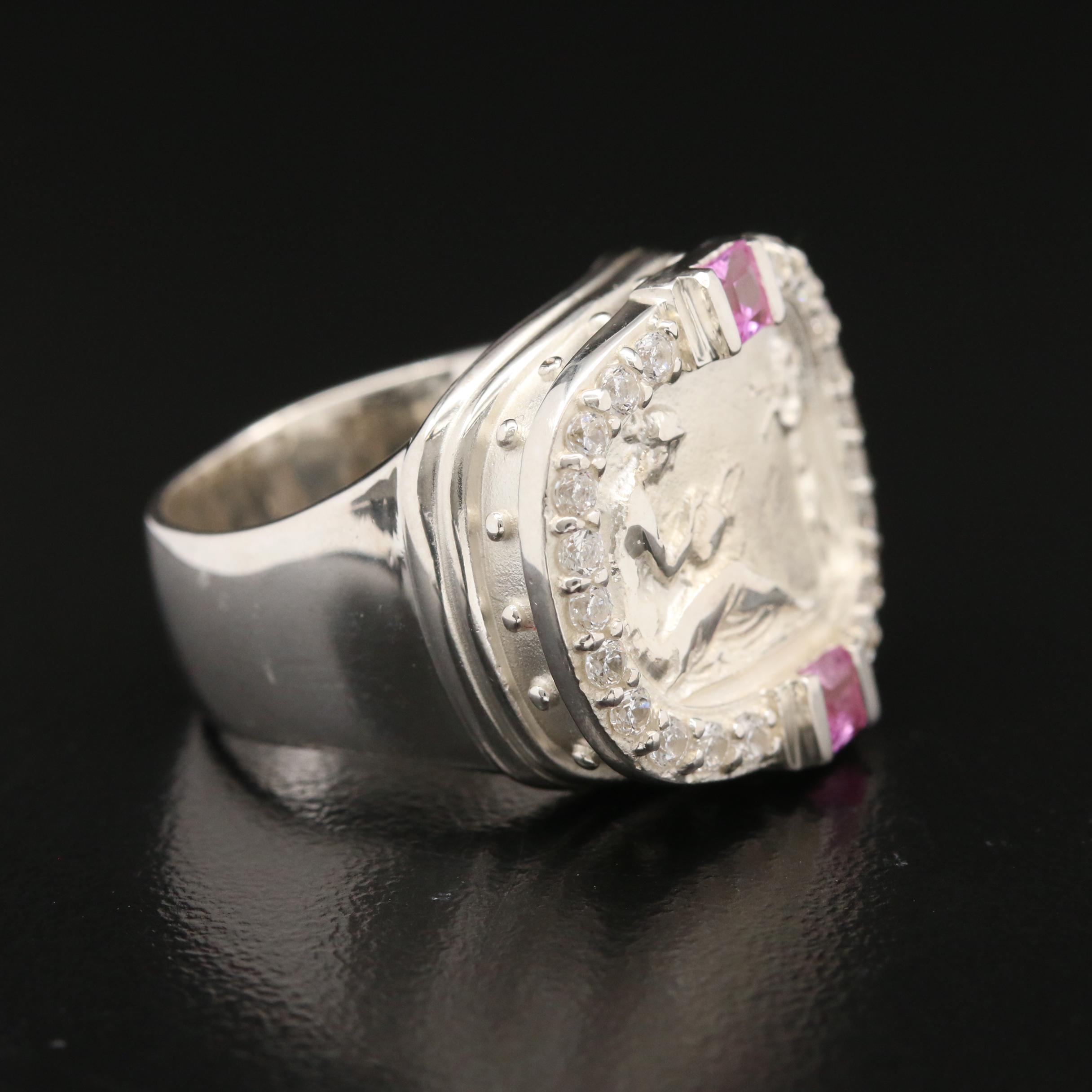 SeidenGang Sterling Pink Sapphire and Cubic Zirconia Ring