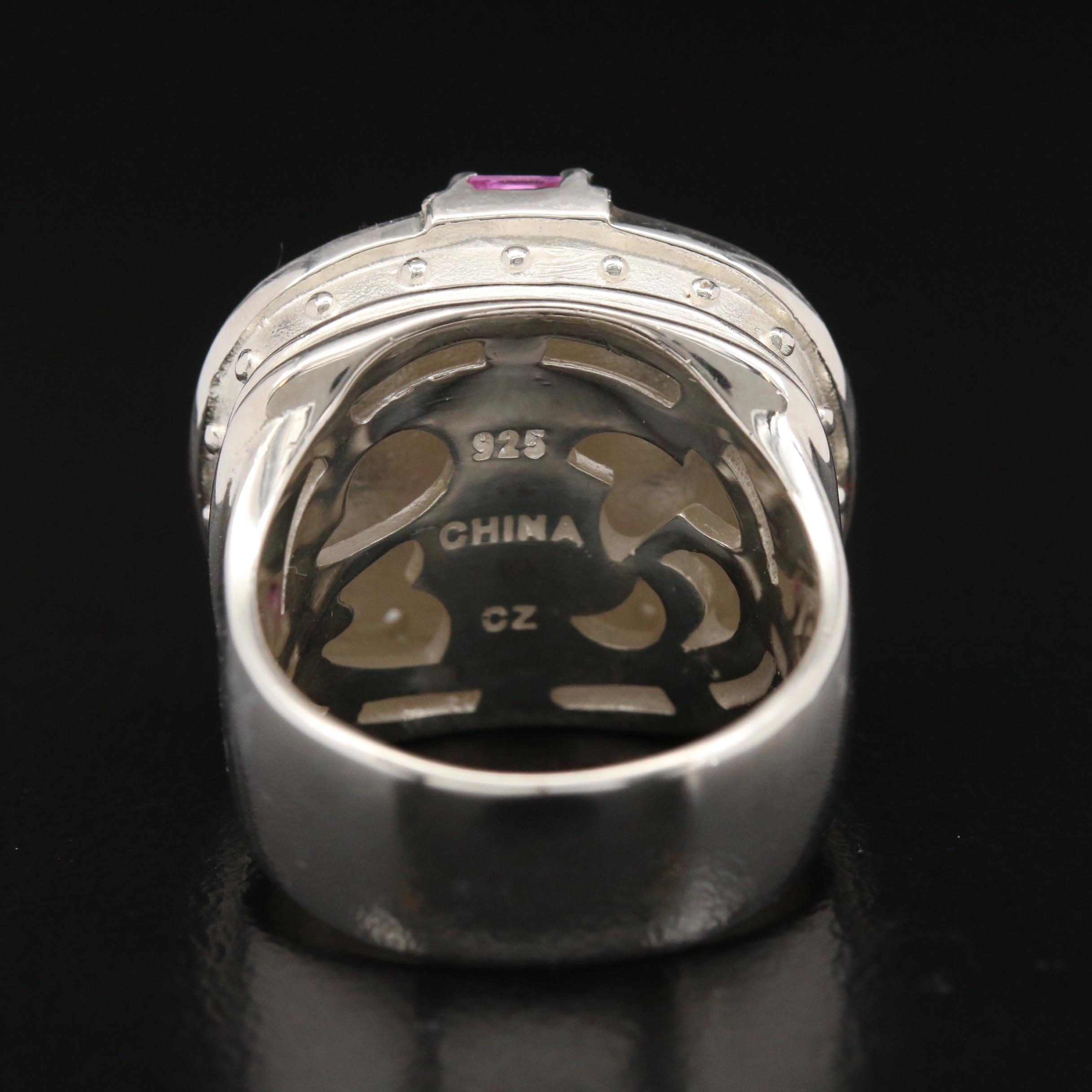 SeidenGang Sterling Pink Sapphire and Cubic Zirconia Ring