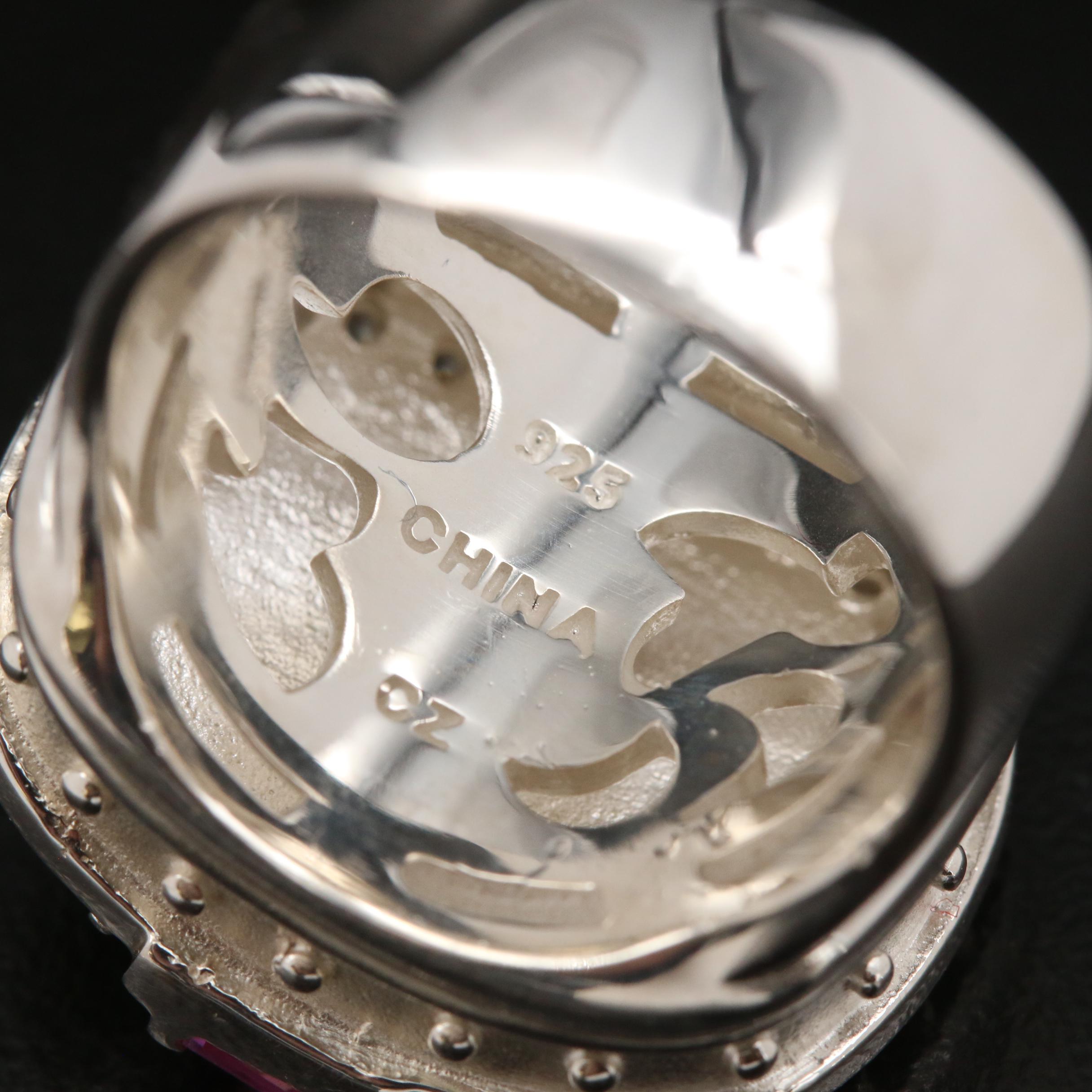 SeidenGang Sterling Pink Sapphire and Cubic Zirconia Ring