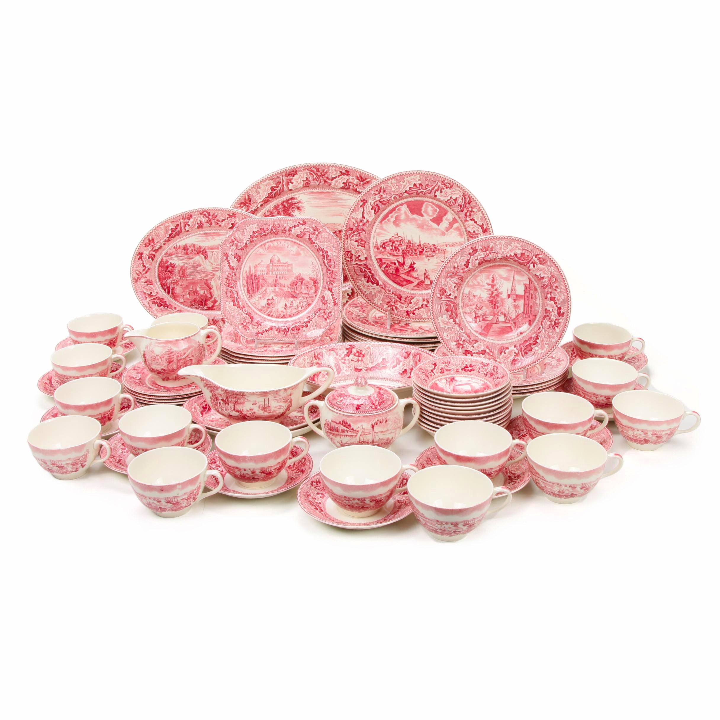 Johnson Bros "Historic America" Pink Transferware Dinnerware, Mid-20th Century