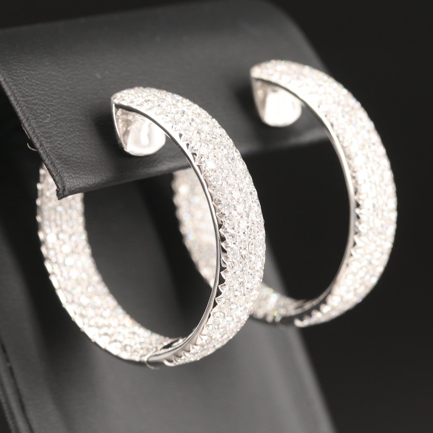 18K 11.55 CTW Diamond Inside-Out Hoop Earrings with Heart Motif