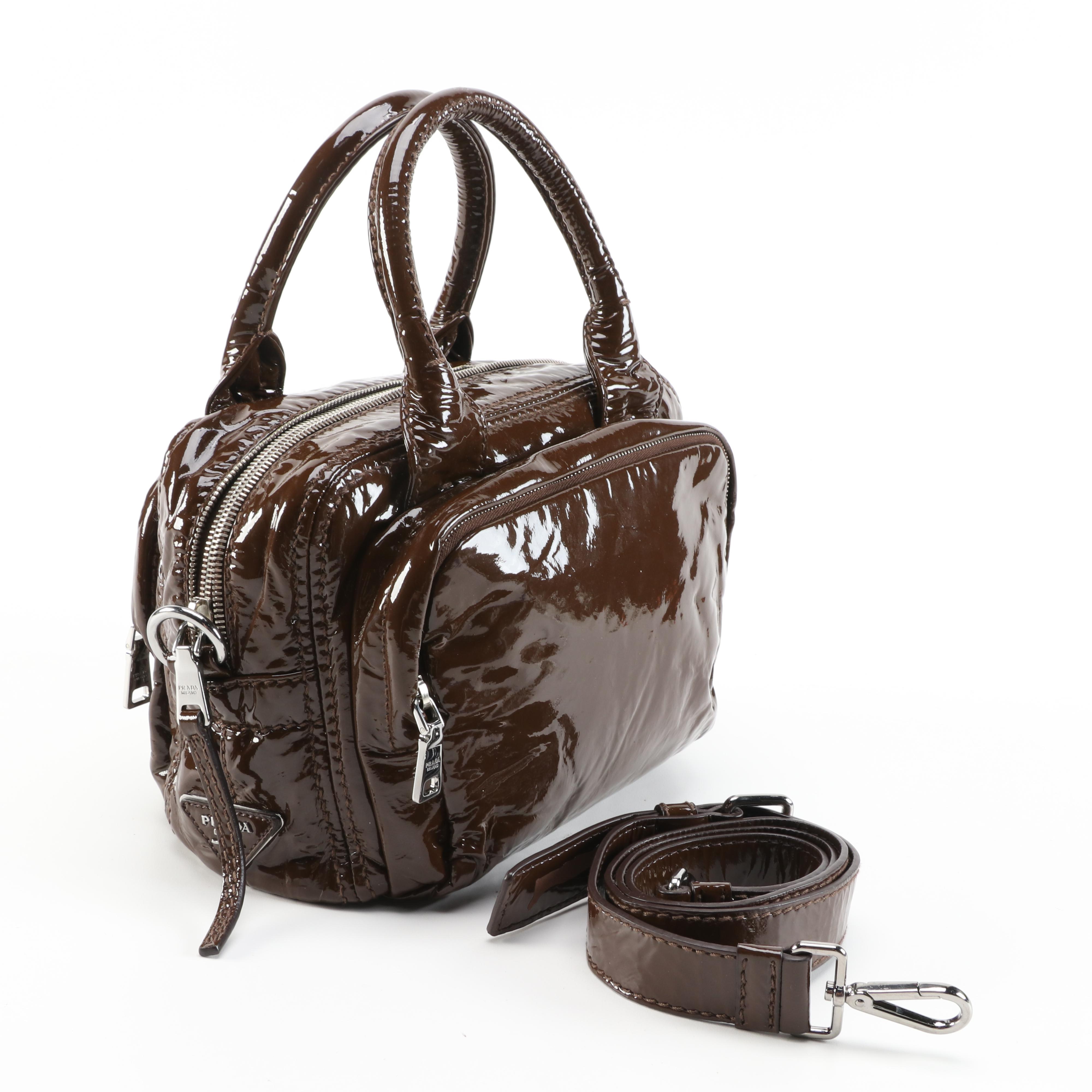 Prada Cacao Vernice Patent Leather Two-Way Handbag