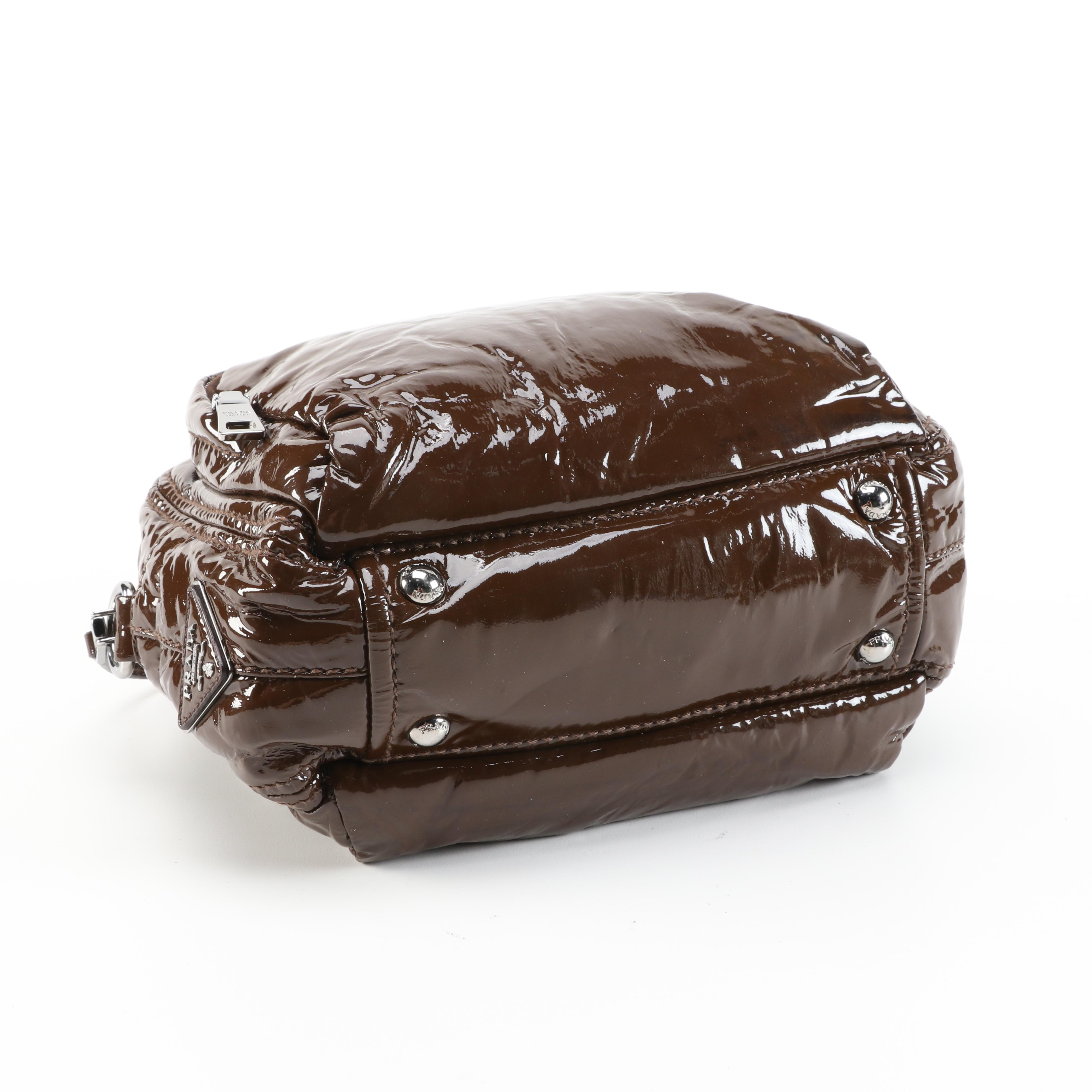 Prada Cacao Vernice Patent Leather Two-Way Handbag