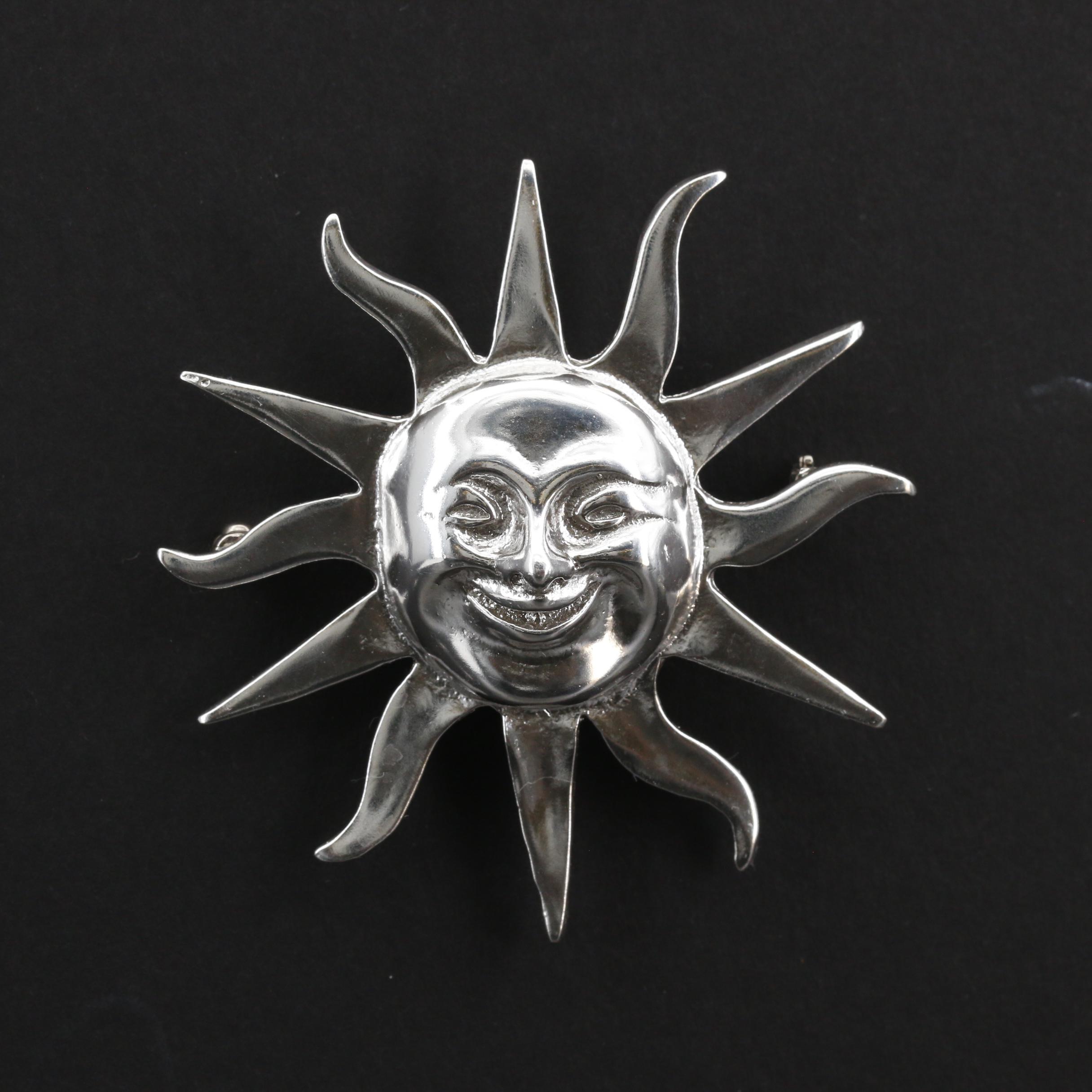 Sterling Silver Smiling Sun Brooch