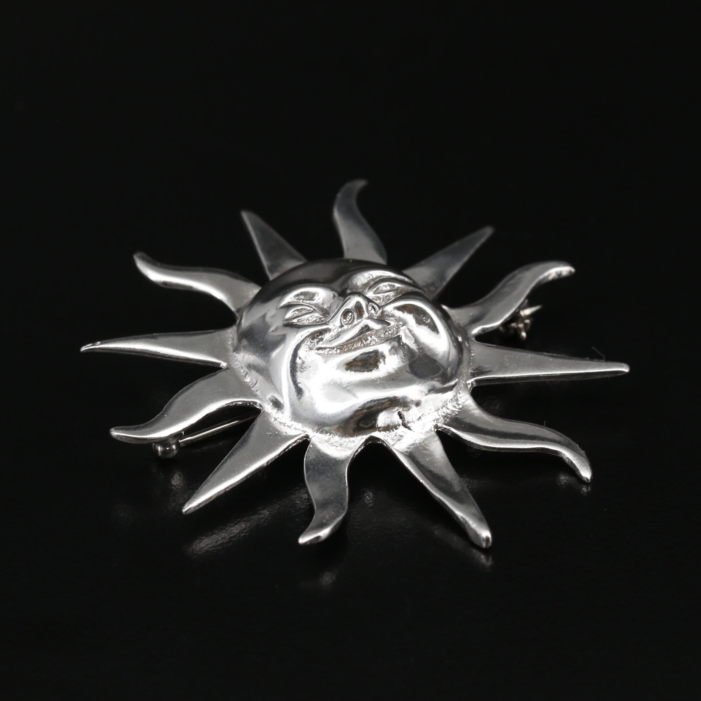 Sterling Silver Smiling Sun Brooch