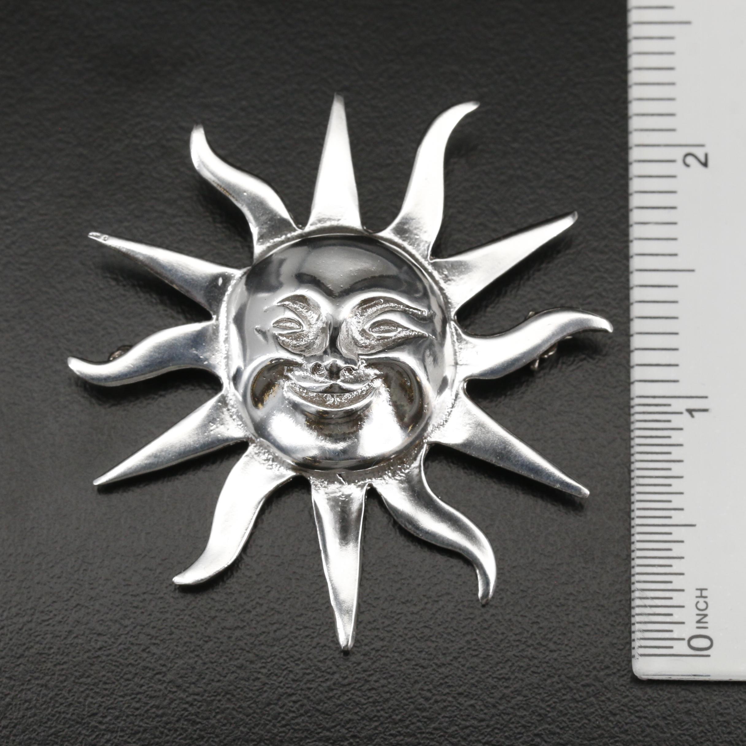 Sterling Silver Smiling Sun Brooch