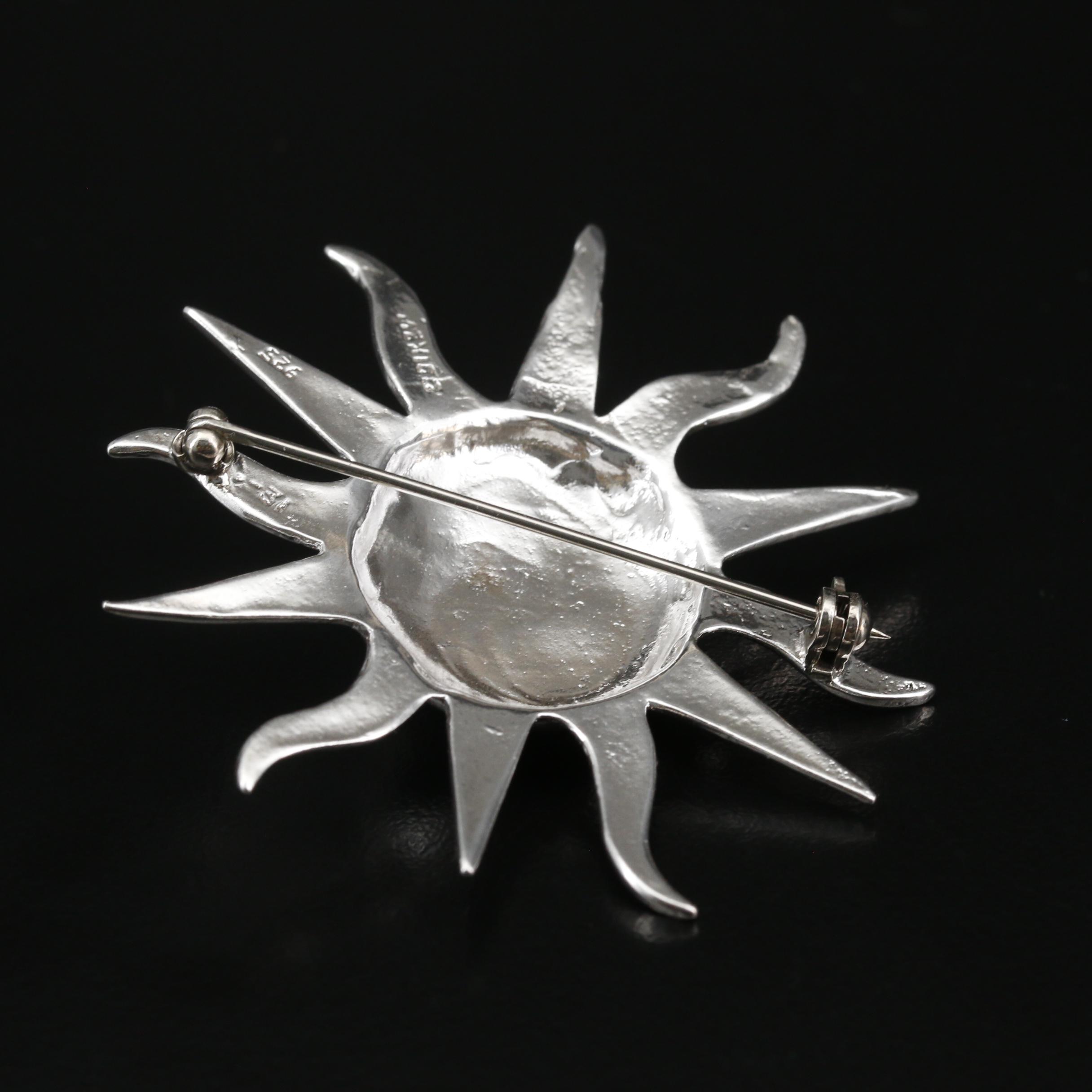 Sterling Silver Smiling Sun Brooch