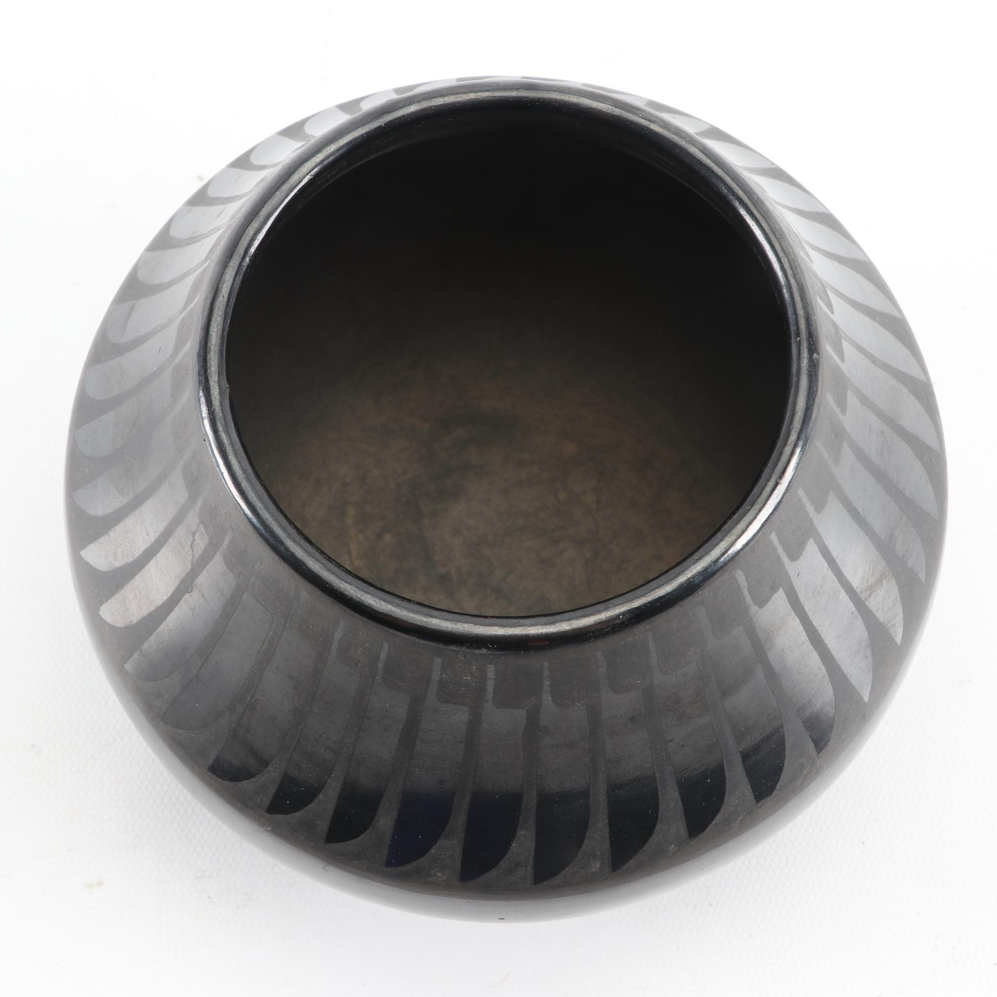 Maria and Santana Martinez San Ildefonso Pueblo Feather Blackware Pottery Jar