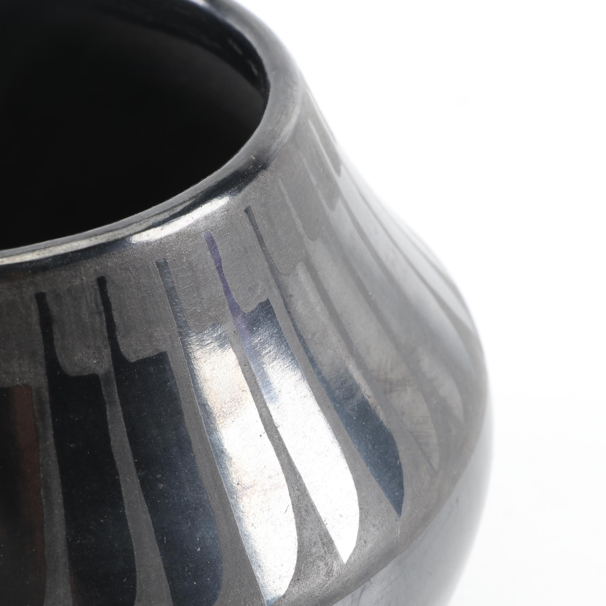 Maria and Santana Martinez San Ildefonso Pueblo Feather Blackware Pottery Jar