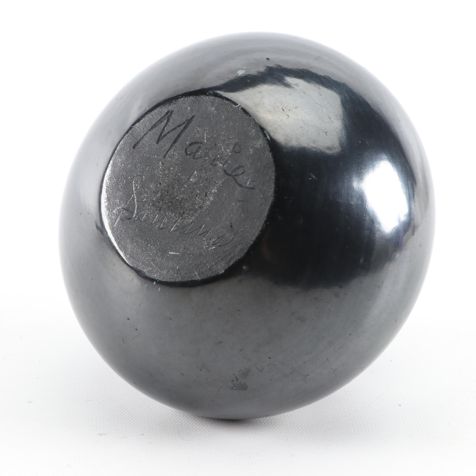 Maria and Santana Martinez San Ildefonso Pueblo Feather Blackware Pottery Jar