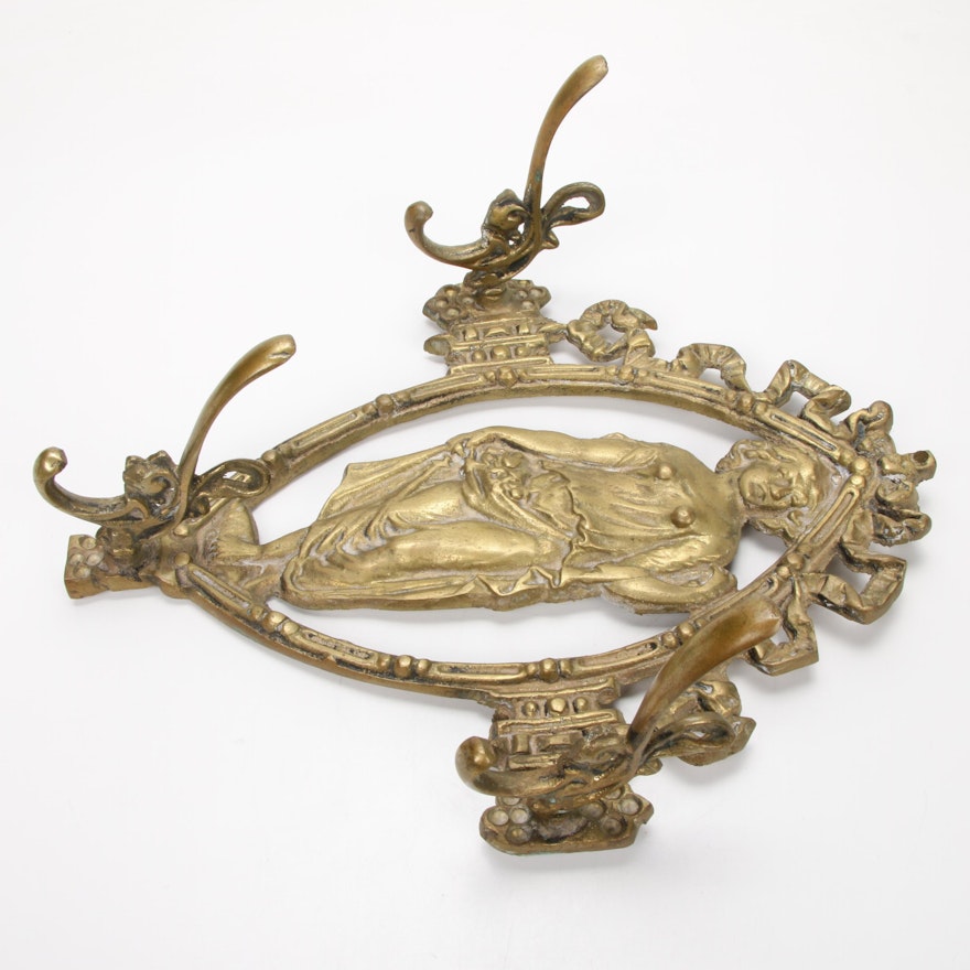 Neoclassical Style Brass Hat and Coat Hook Wall Rack | EBTH