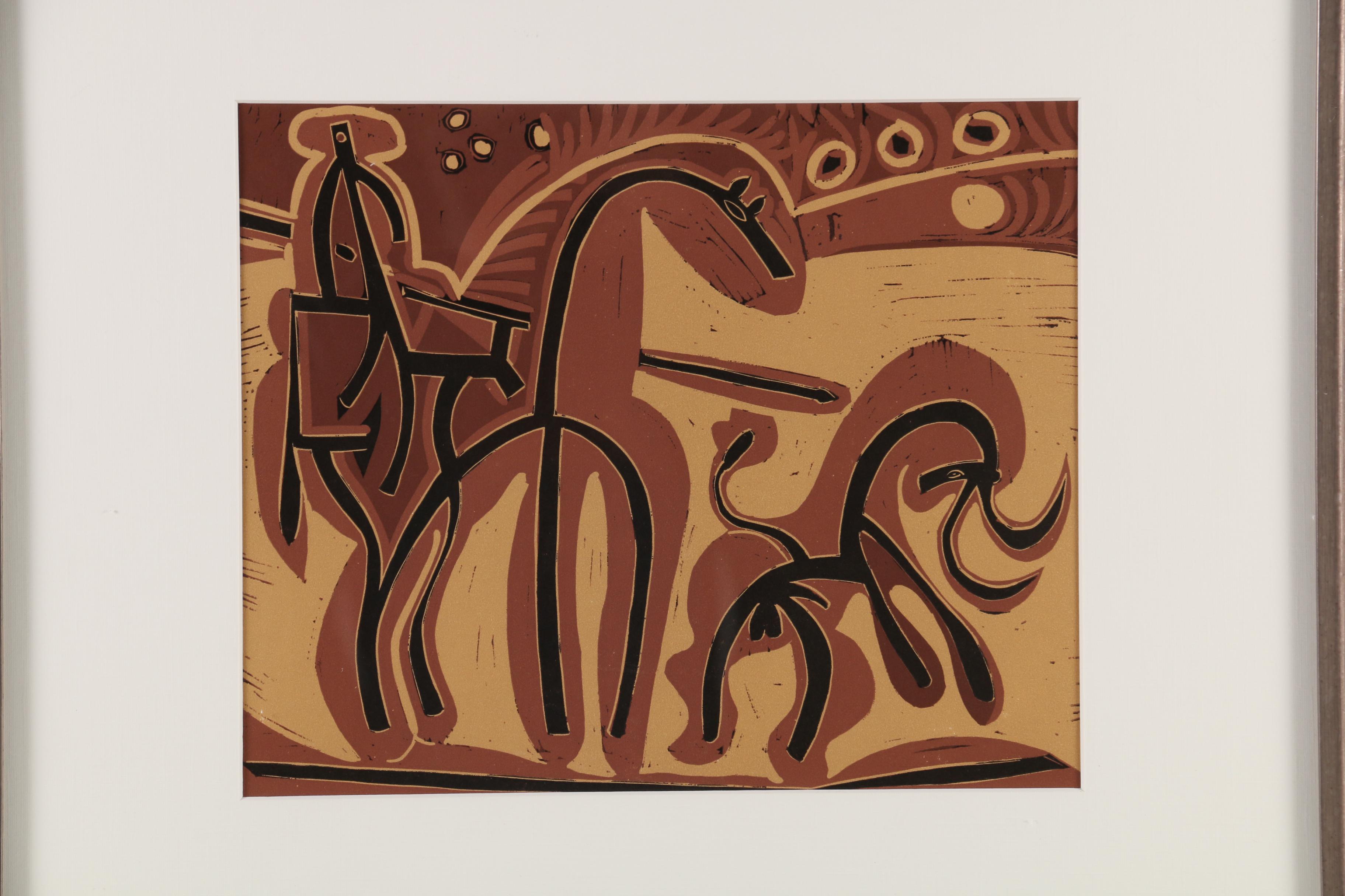 Pablo Picasso Linoleum Cut "Picador and Bull", 1962