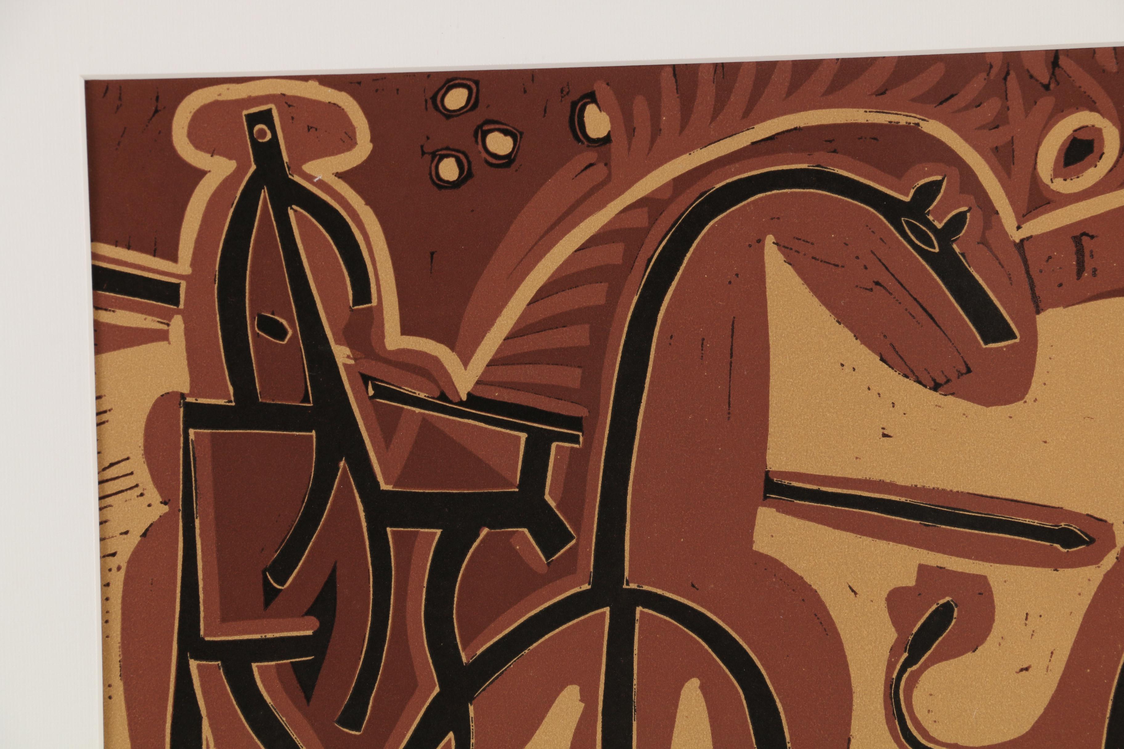 Pablo Picasso Linoleum Cut "Picador and Bull", 1962